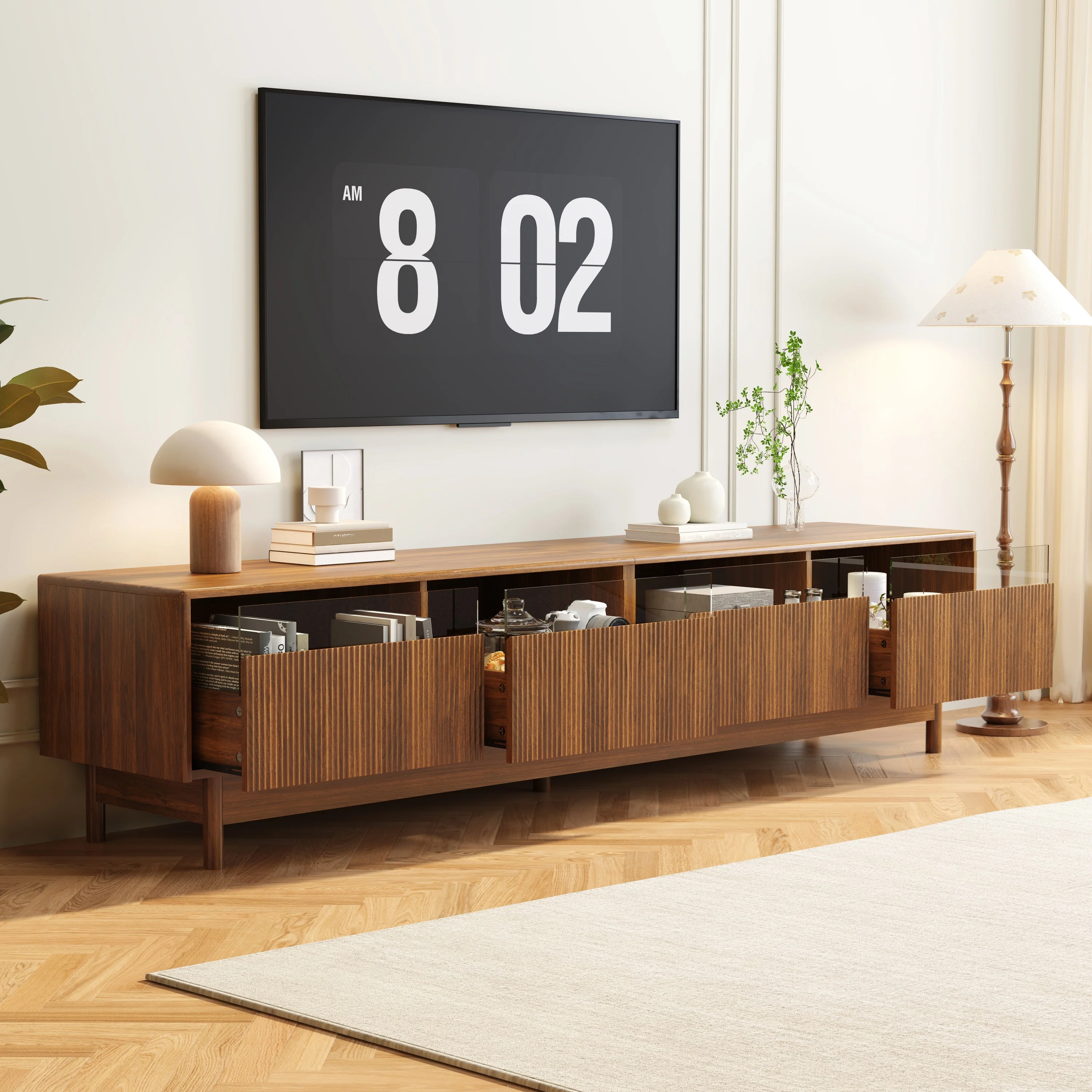 Modern Entertainment Center with Fluted Glass Drawers - Image 6