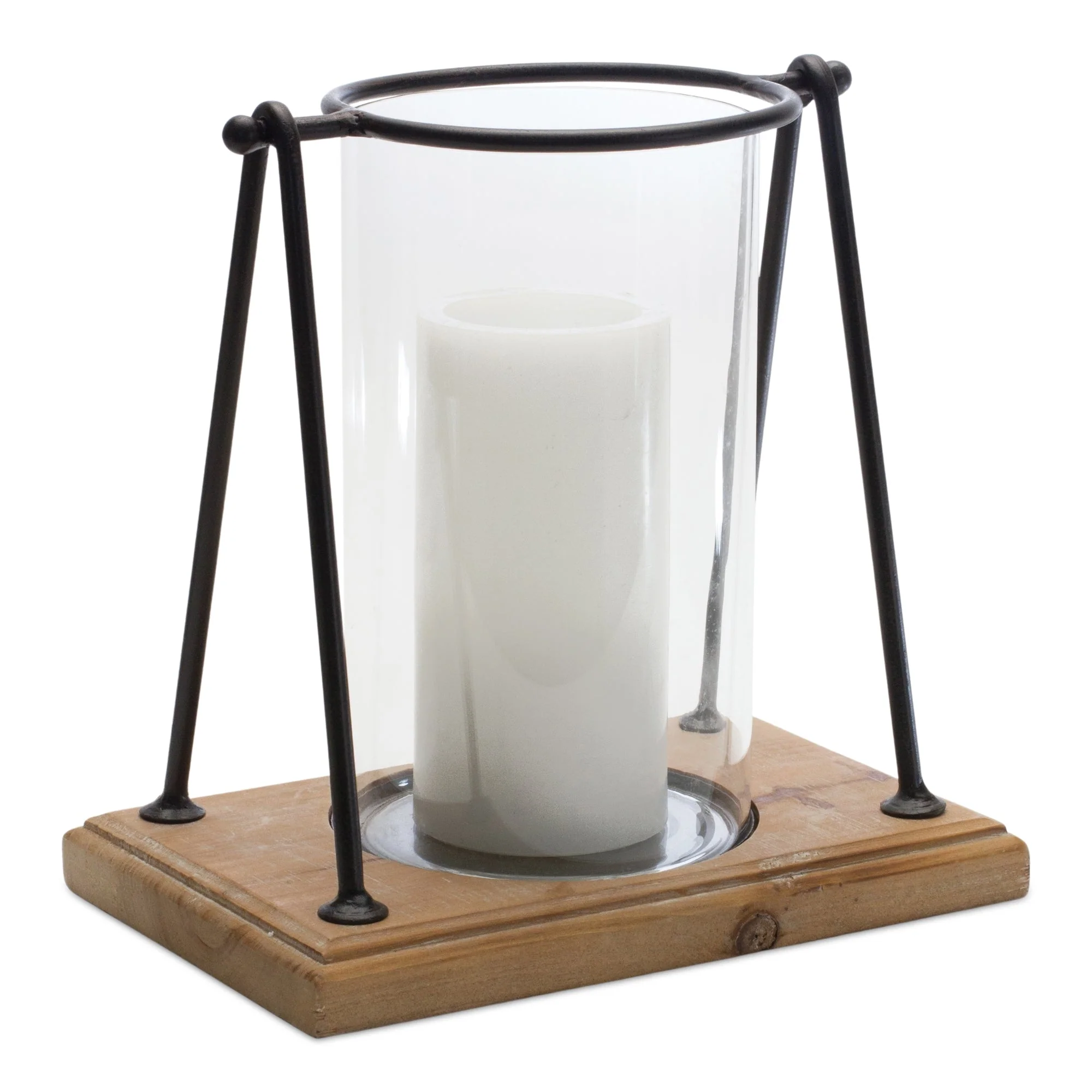 Modern Framed Candle Holder with Wood Base, Set of 2 - Image 2