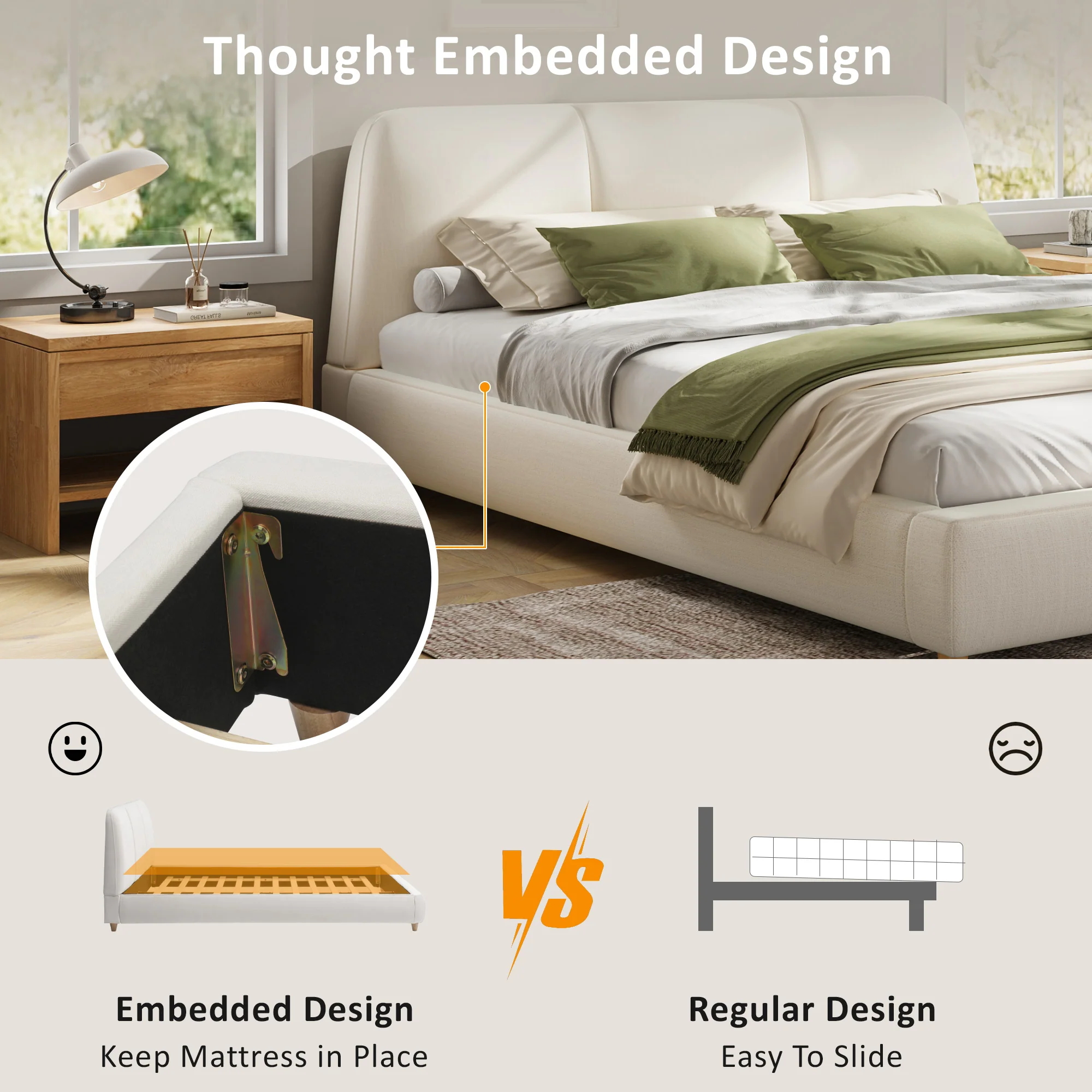 Modern Linen Upholstered Bed - Image 11