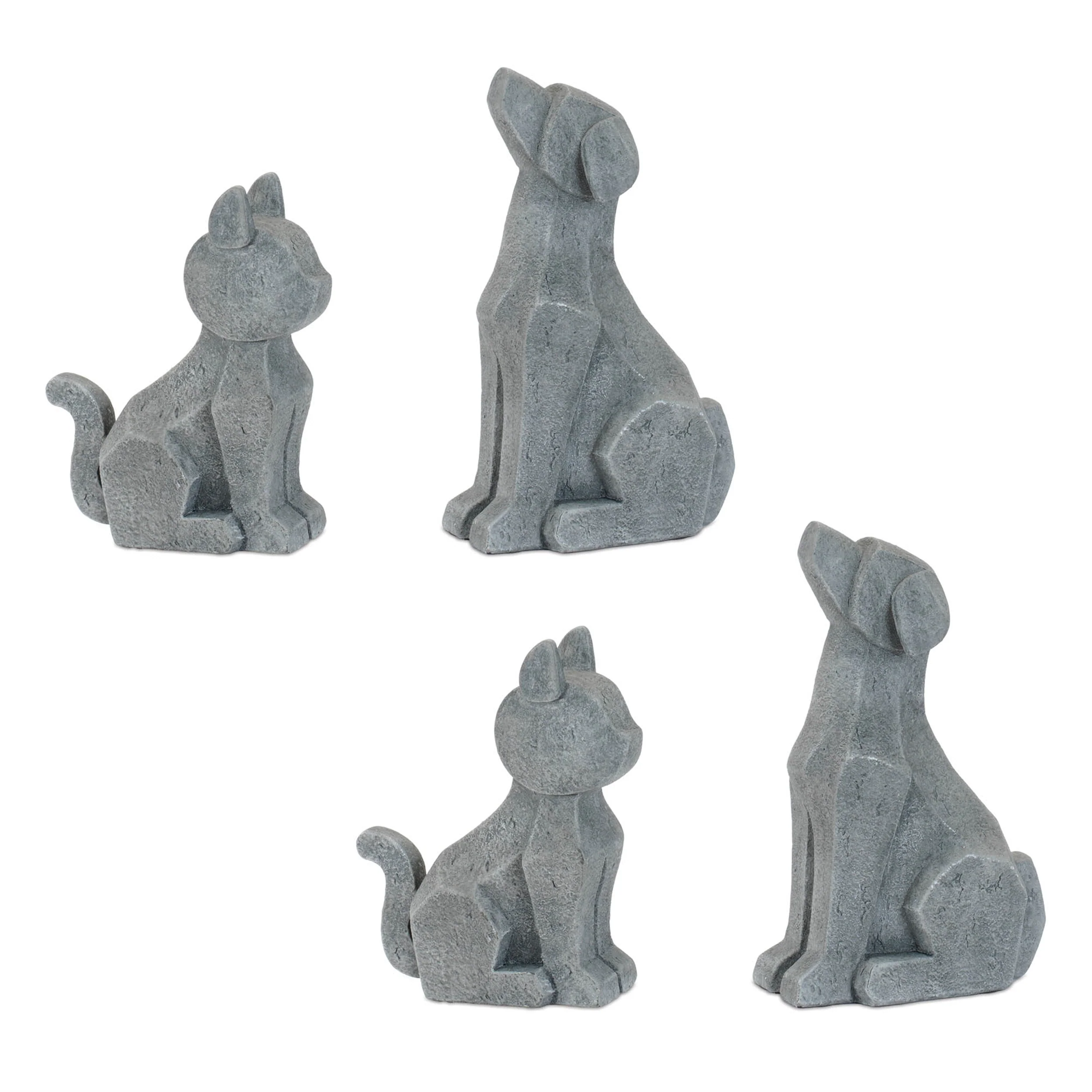 Modern Sitting Dog and Cat Figurine, Set of 4 - Image 4