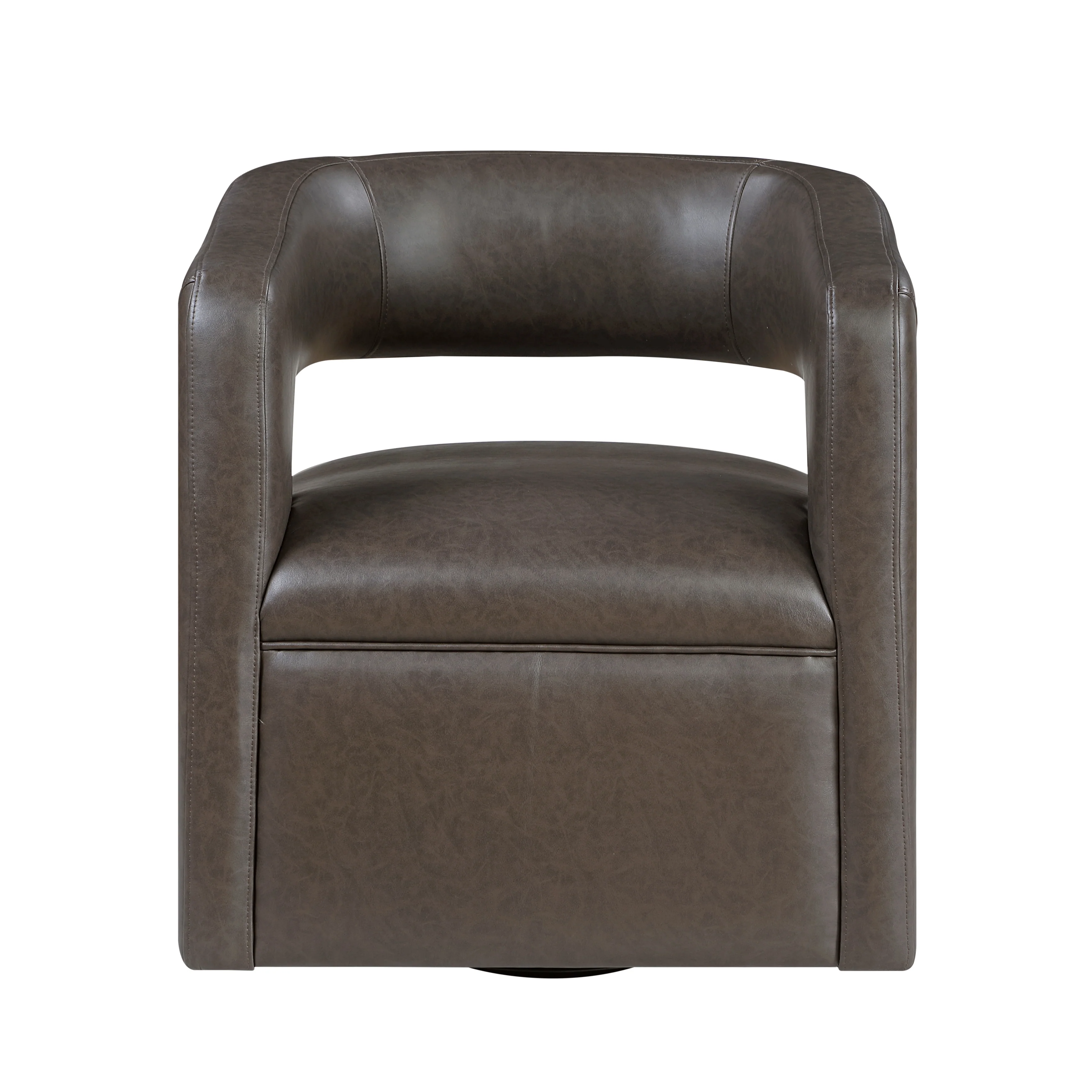 Modern Vegan Leather Open Back Swivel Barrel Accent Chair - Image 13