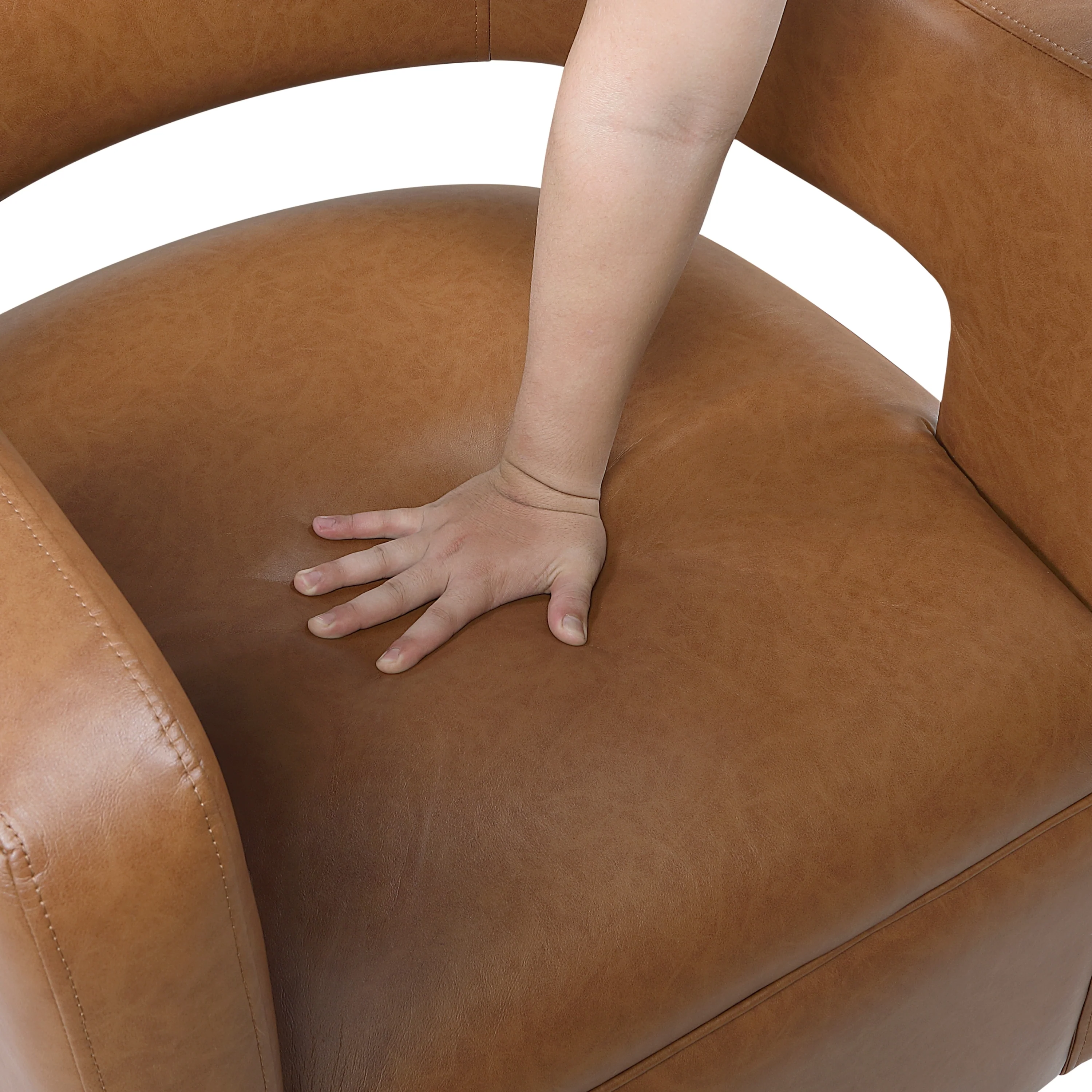 Modern Vegan Leather Open Back Swivel Barrel Accent Chair - Image 5