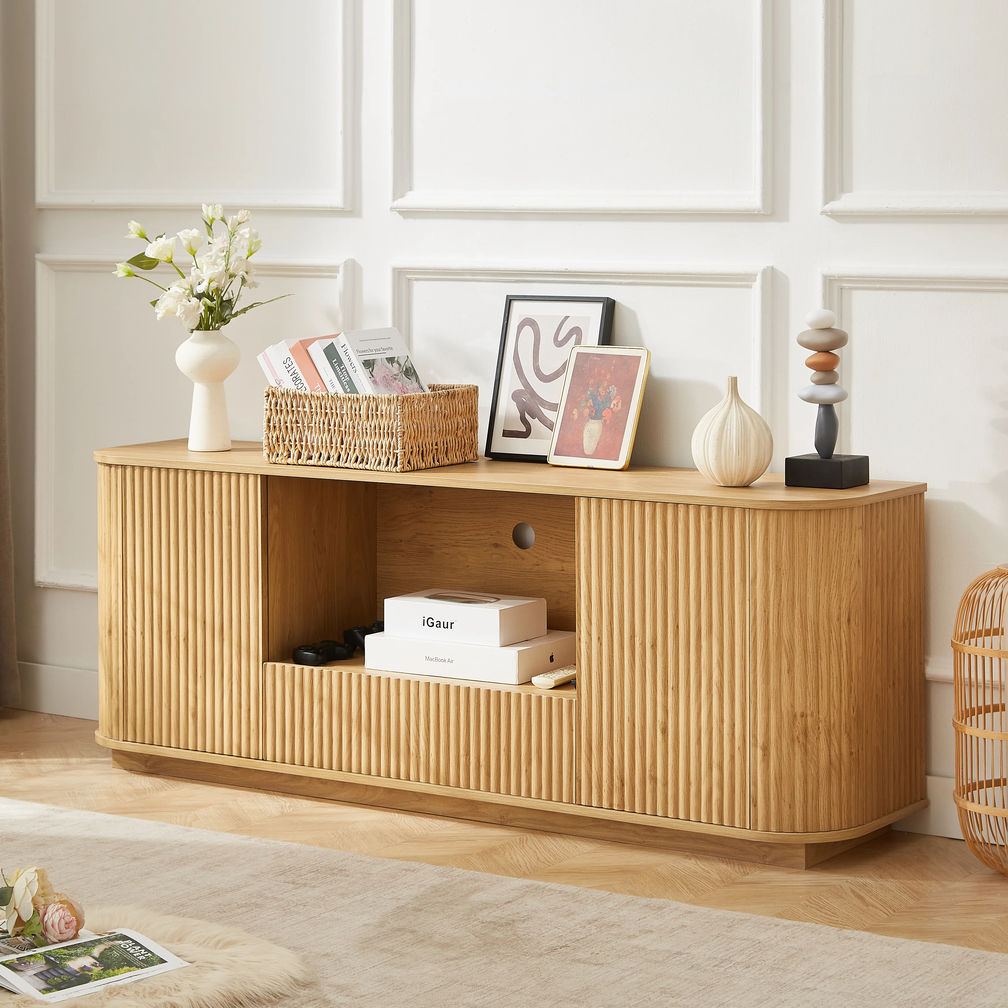 Modern Wavy TV Stand Rounded Sideboard - Image 13