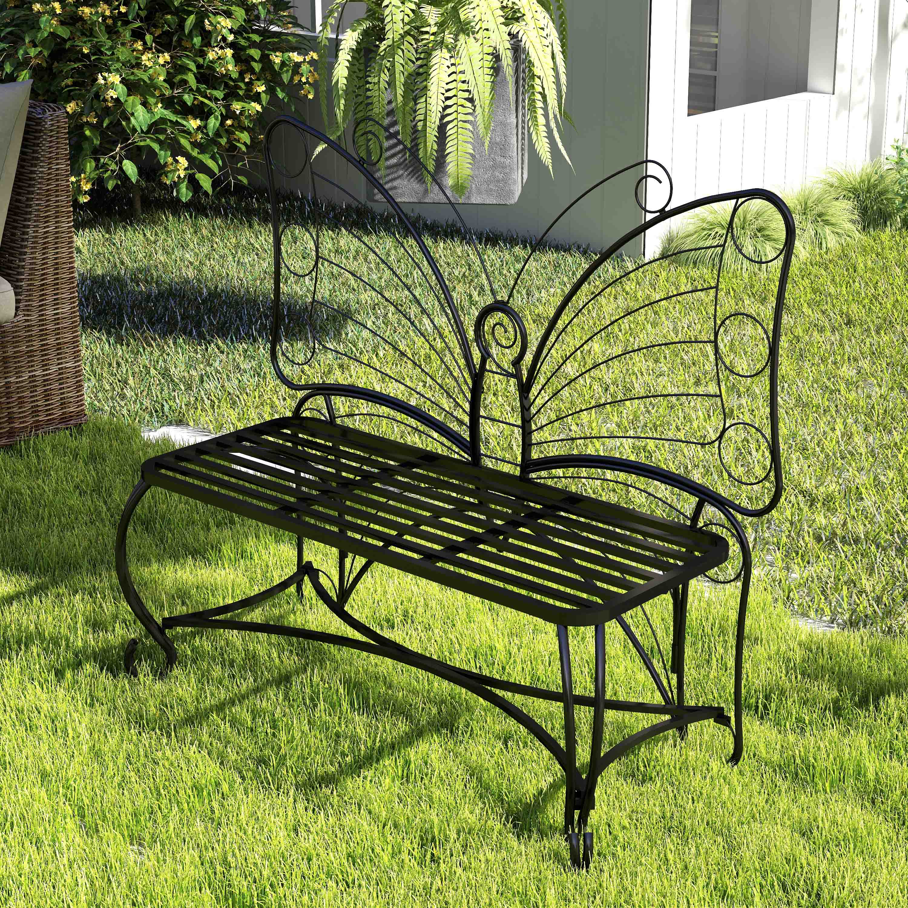 Monazite Outdoor Bench with Butterfly Back Design and Metal Frame - Image 10