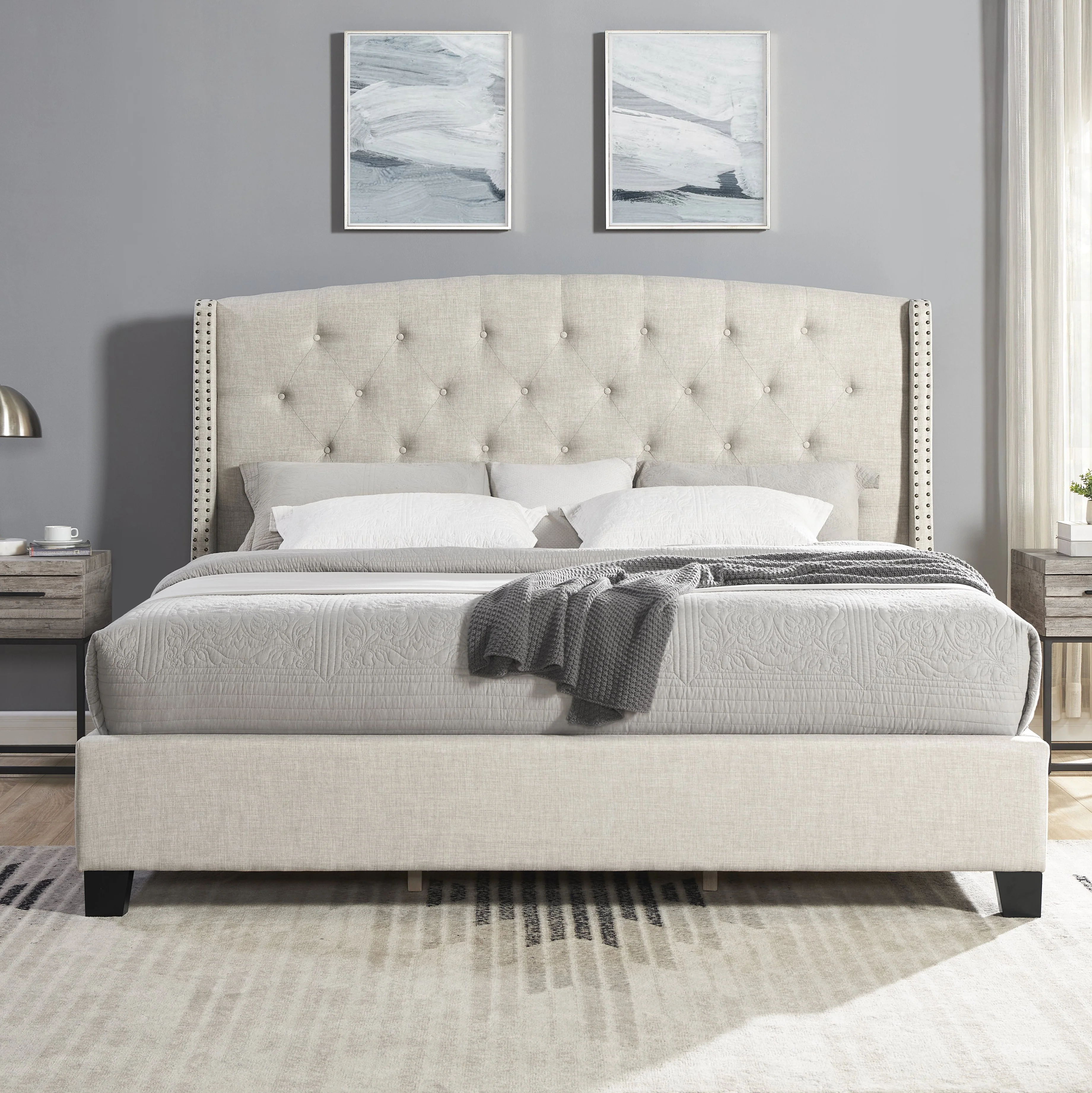 Nantarre Fabric Button Tufted Wingback Upholstered Bed - Image 4