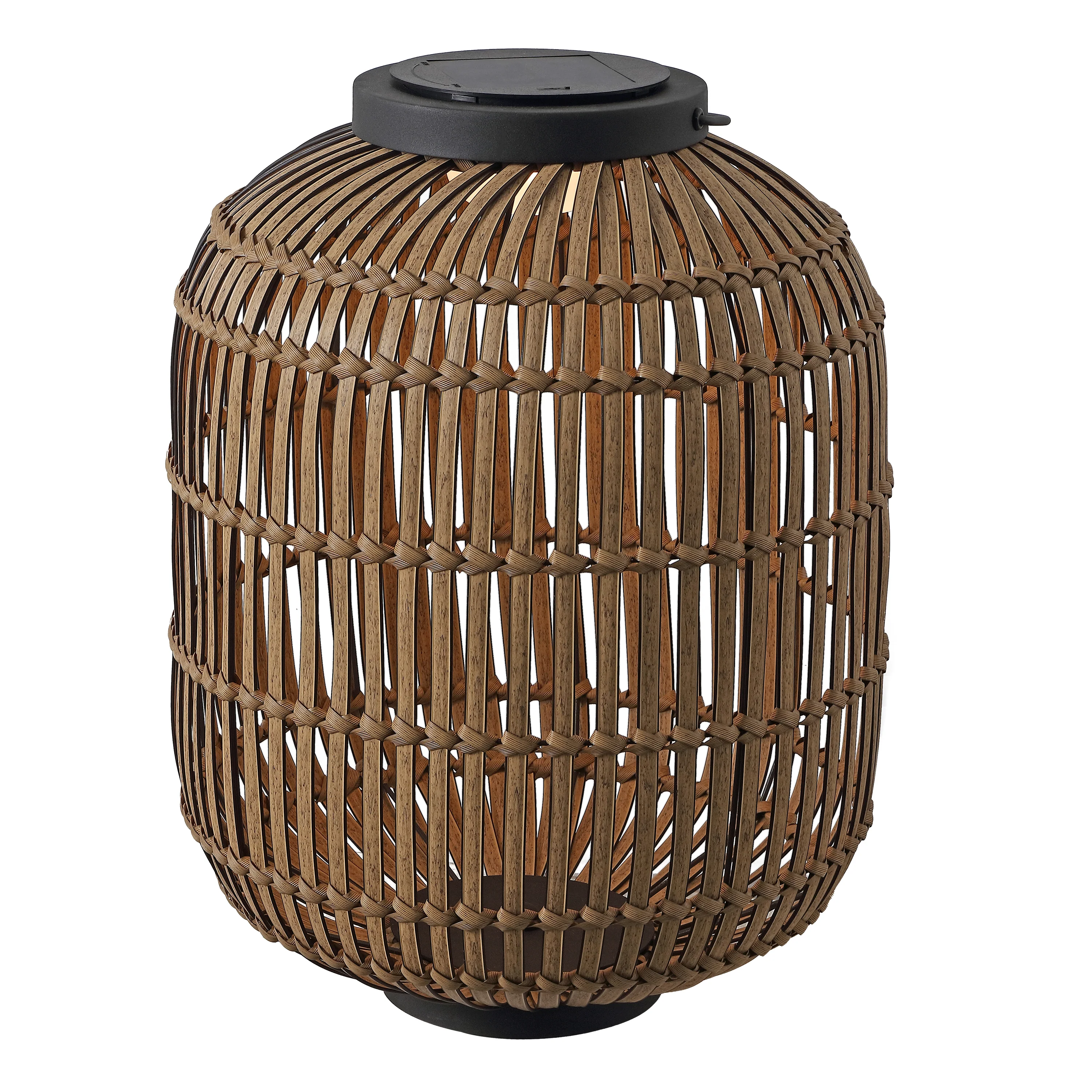 Nara 20.5" Modern Global Faux Rattan Integrated Indoor/Outdoor LED Solar Powered Lantern - Image 7