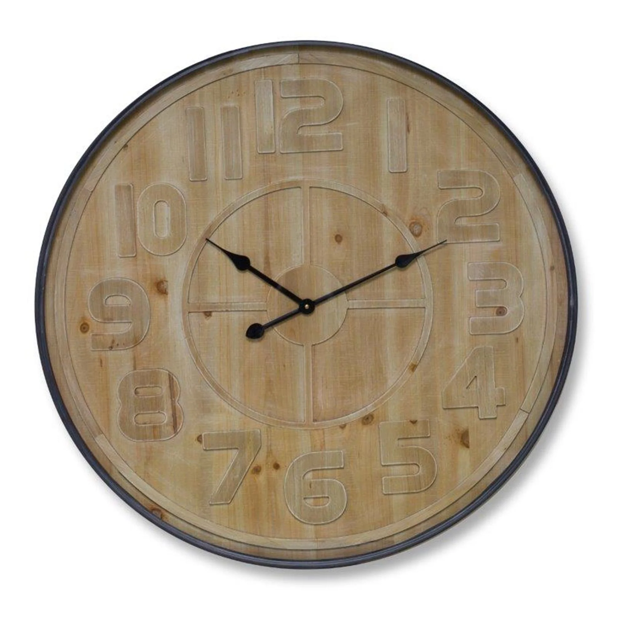 Natural Wooden Wall Clock with Metal Frame 31.5"