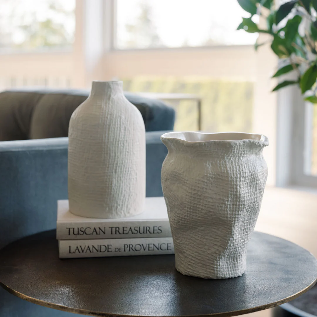 Aluminum Textured Vase in Off-White, 8 in - Image 2