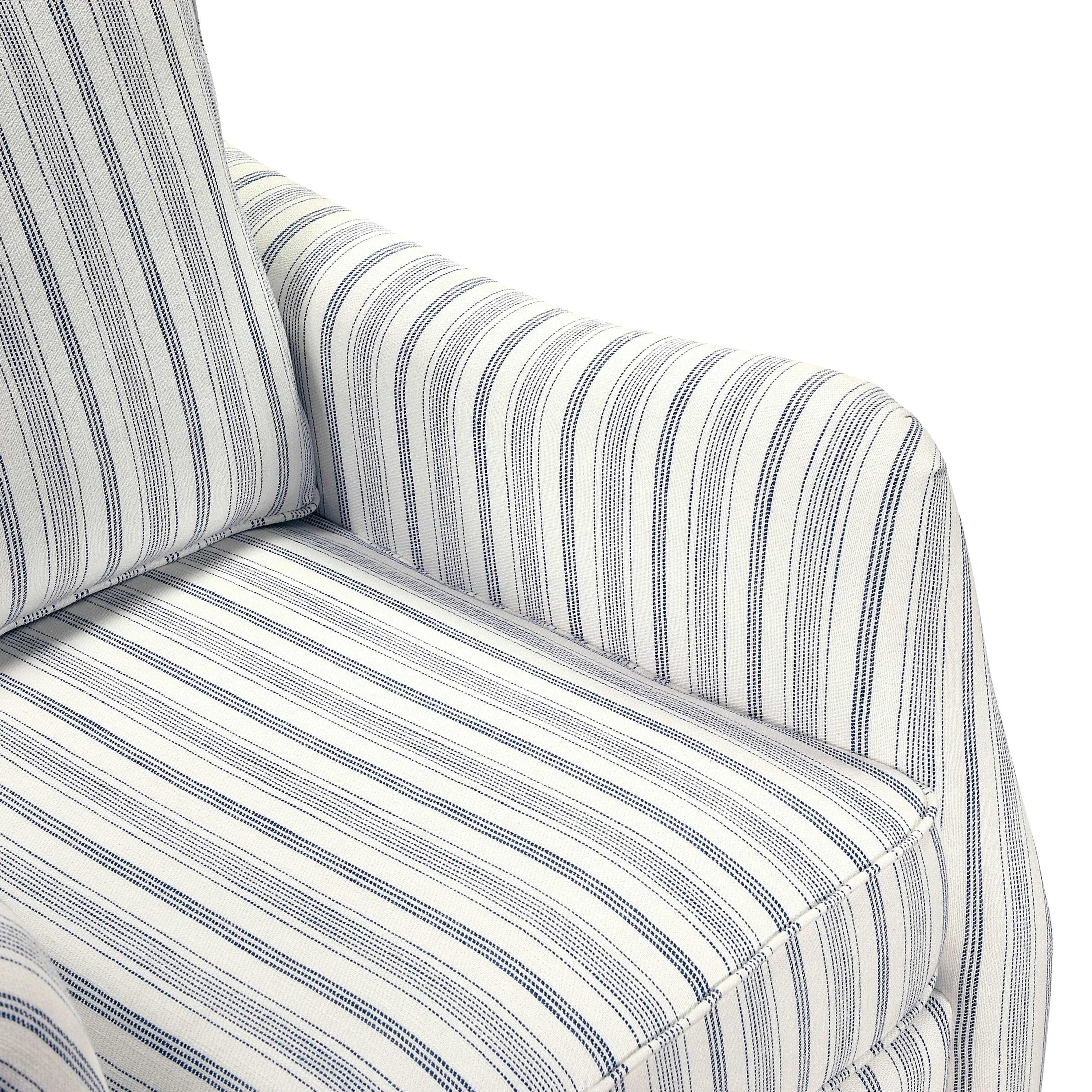 Off-White Blue Striped Upholstered Swivel Accent Chair - Image 5