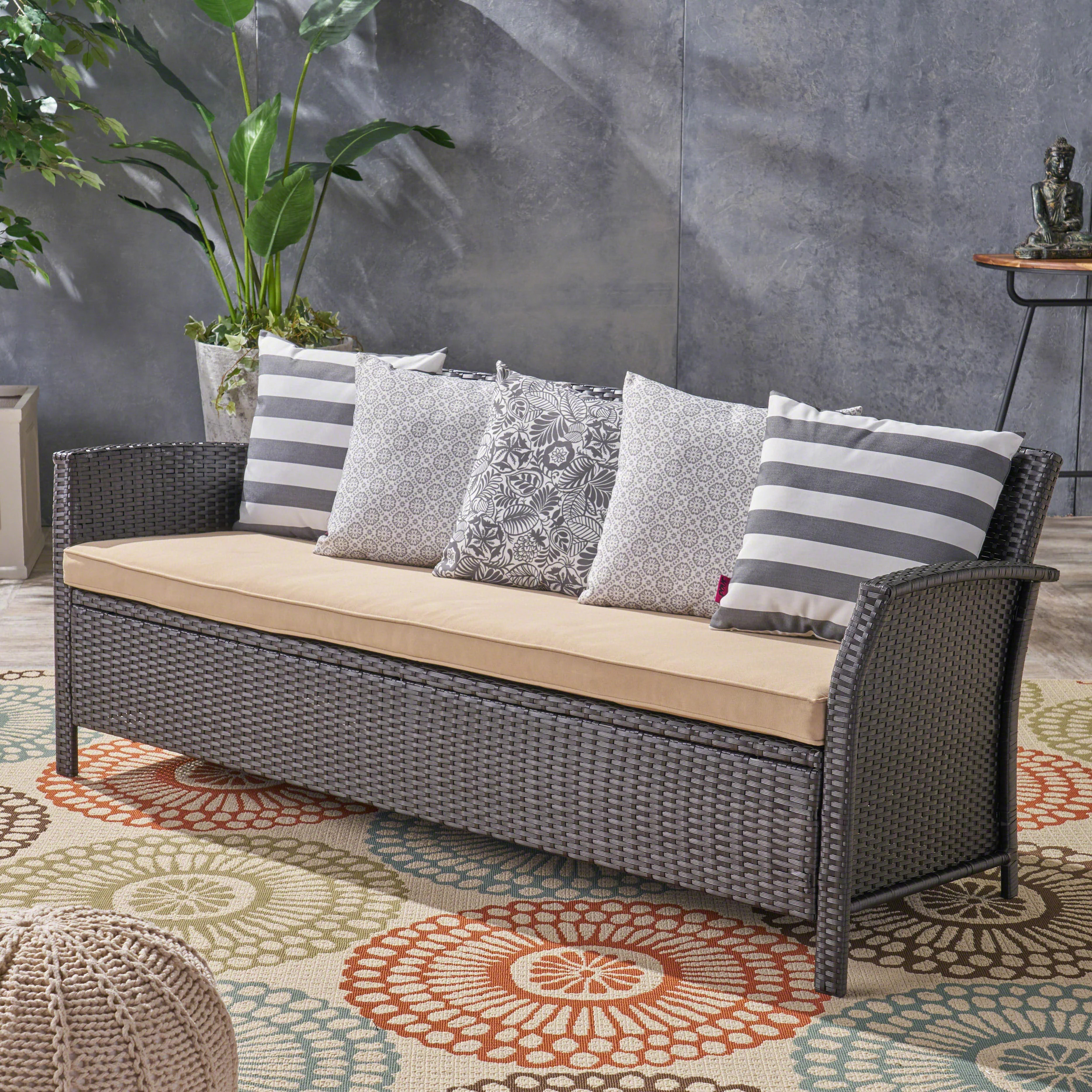 Outdoor 3-Seater Rattan Sofa with Curved Armrests - Image 2