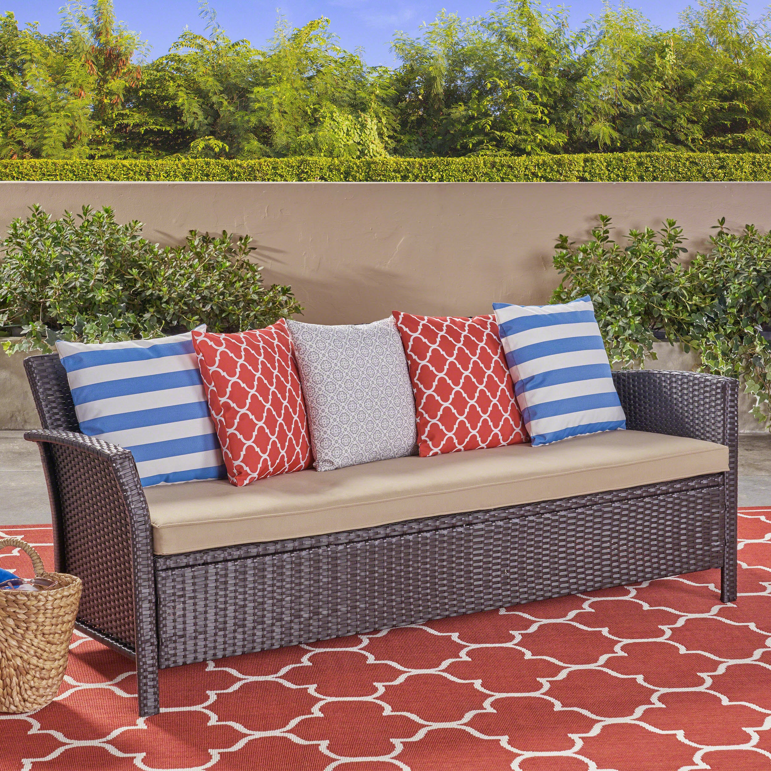 Outdoor 3-Seater Rattan Sofa with Curved Armrests - Image 6