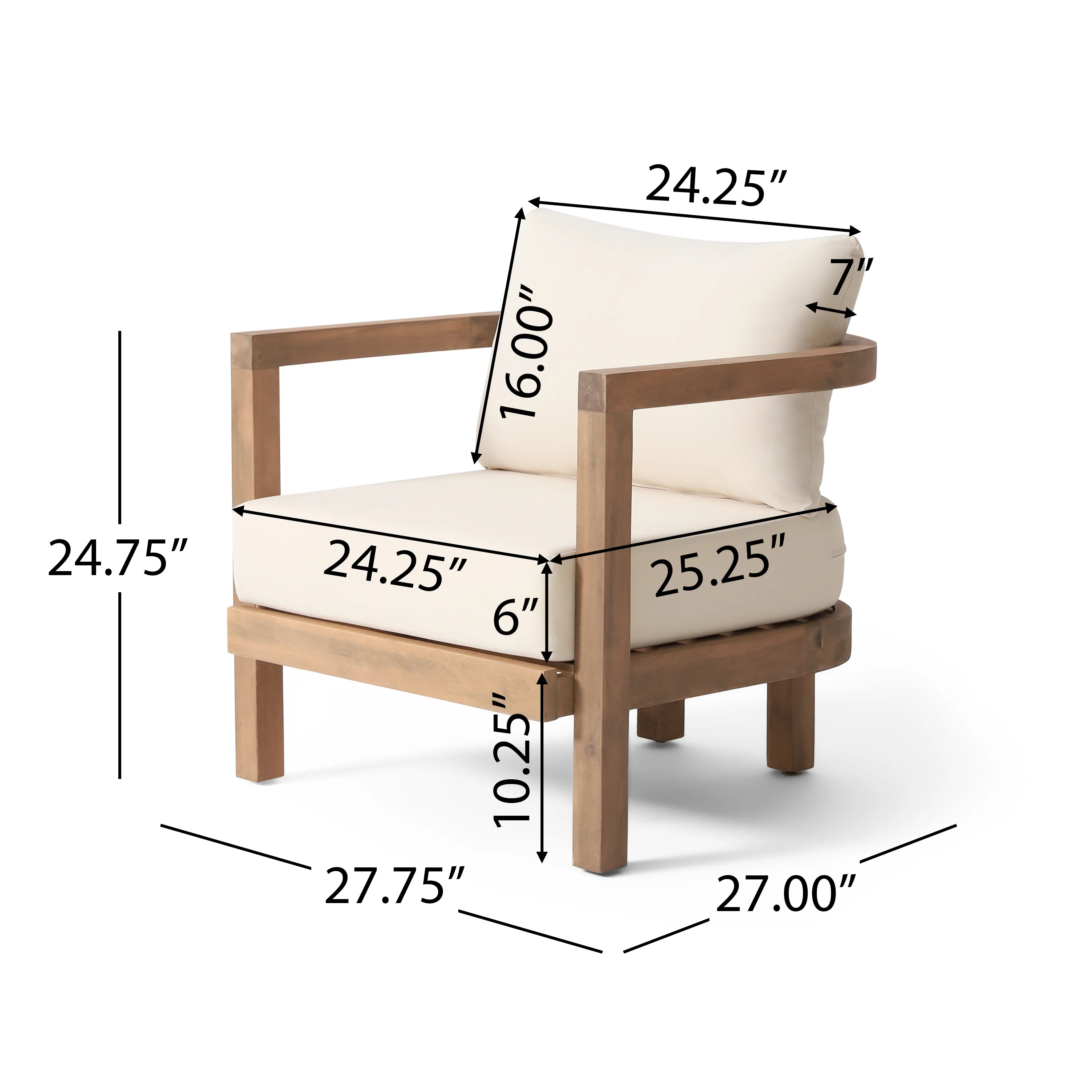 Outdoor Acacia Wood Club Chair with Padded Seat and Back Cushions, Set of 2 - Image 10