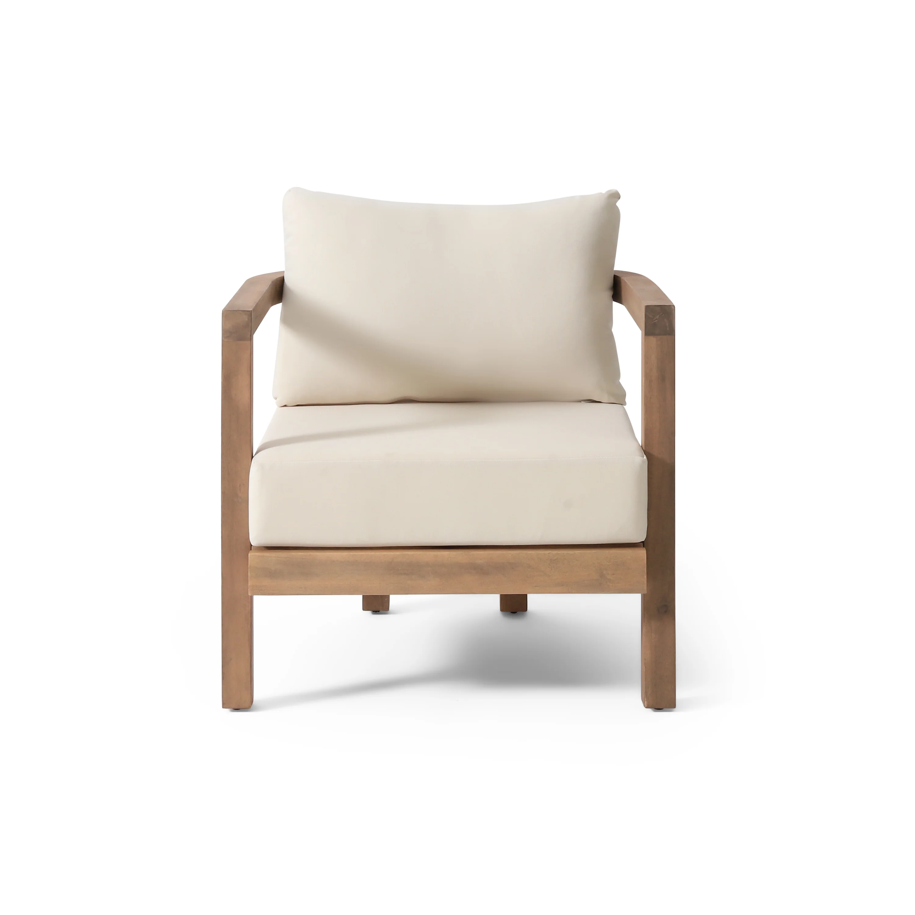 Outdoor Acacia Wood Club Chair with Padded Seat and Back Cushions, Set of 2 - Image 4