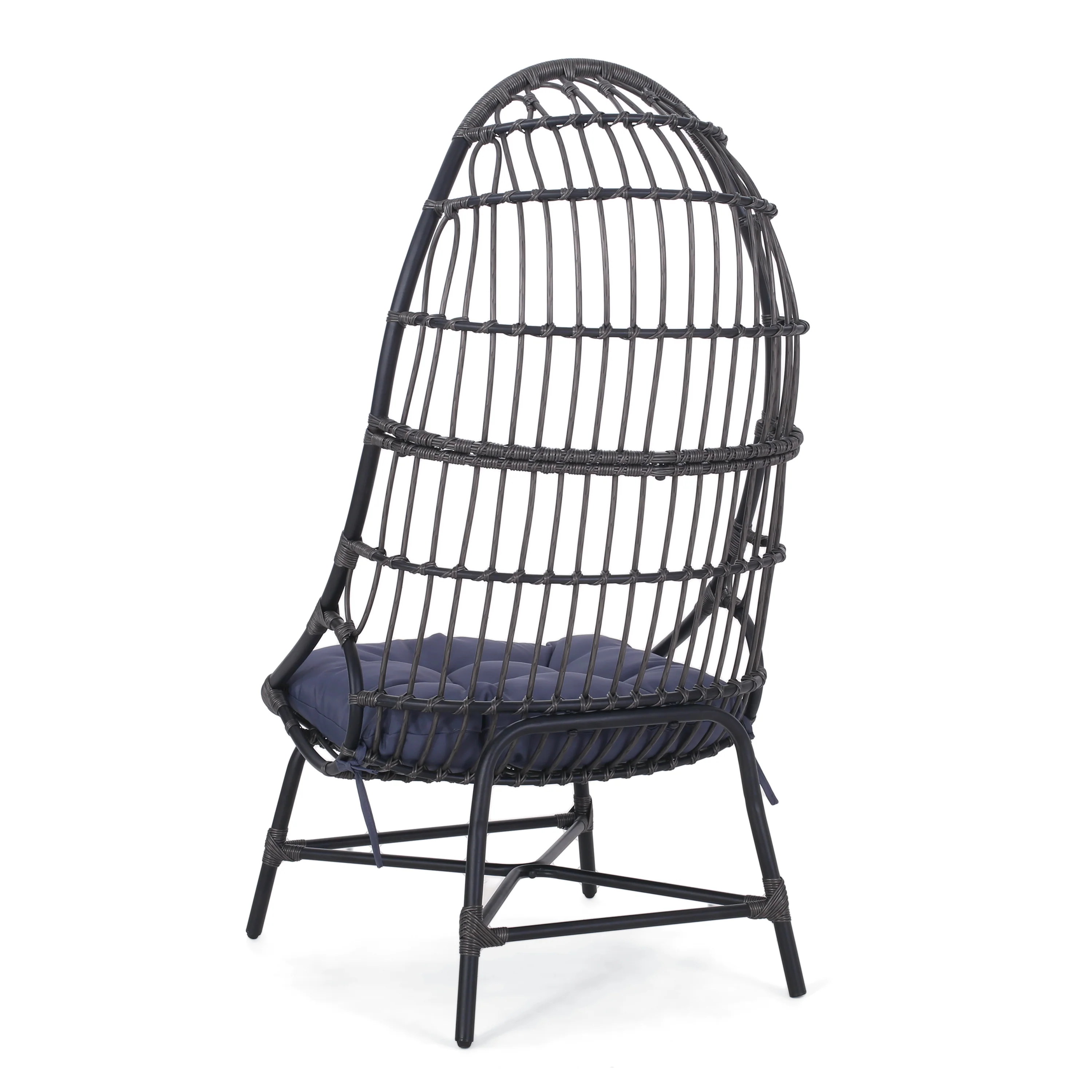 Outdoor Basket Chair with Gridded Design and Metal Frame - Image 4