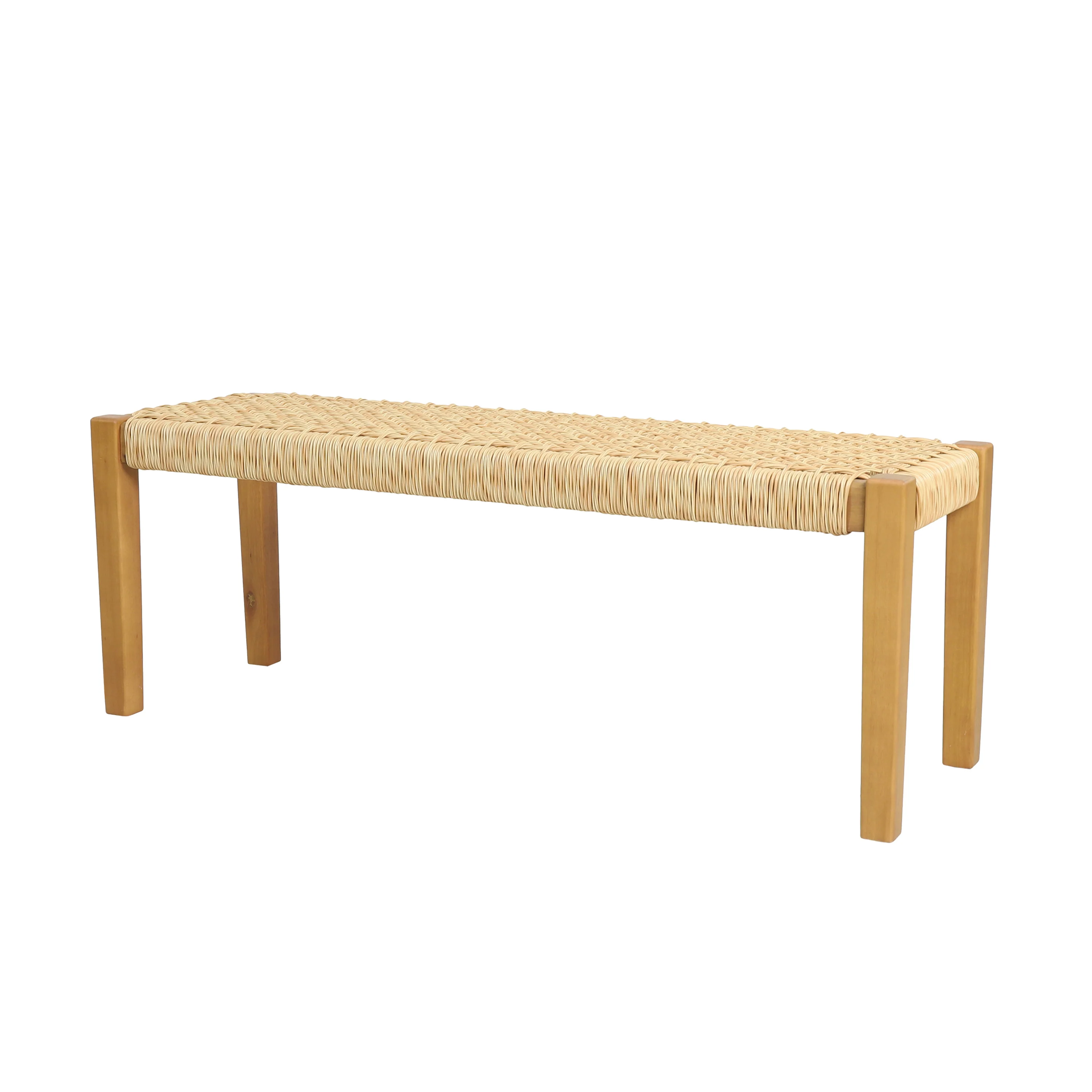Outdoor Bench with Faux Rattan Seat and Wood Frame - Image 3