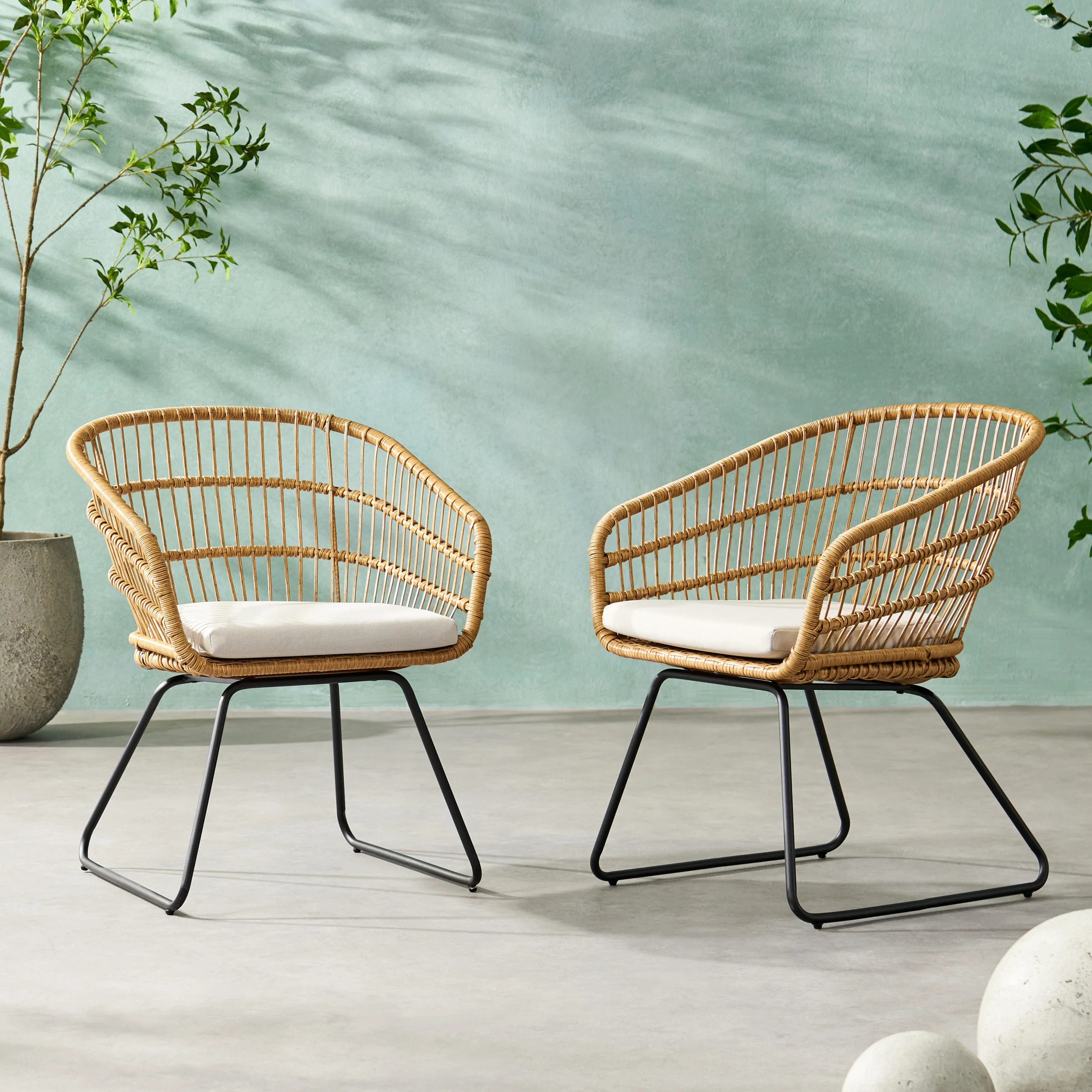 Outdoor Chair with Sled Legs and Curved Frame, Set of 2 - Image 2