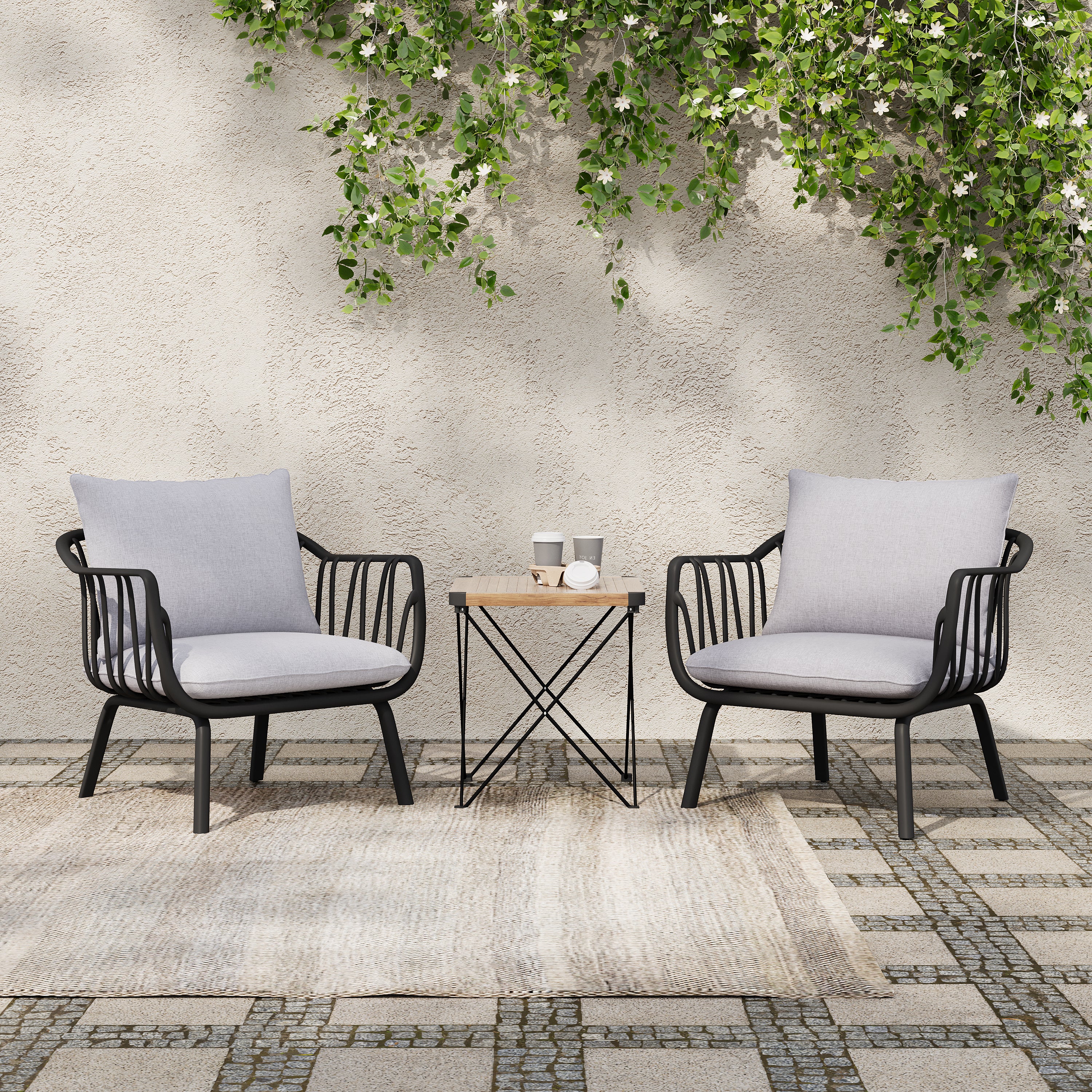 Outdoor Club Chair with Cushions and Open Slat Accents, Set of 2 - Image 2
