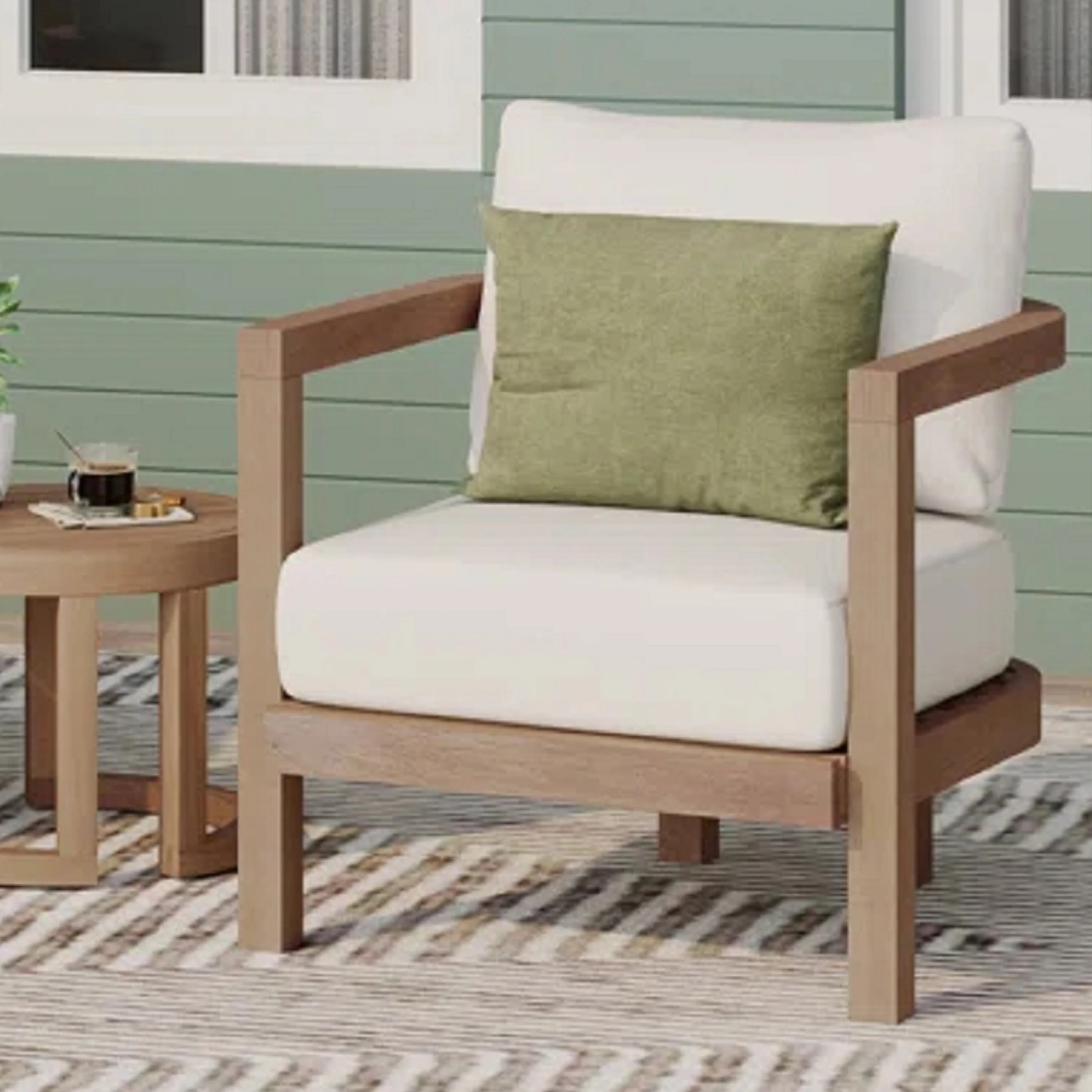 Outdoor Club Chair with Slat Panel Design and Back Cushion - Image 7