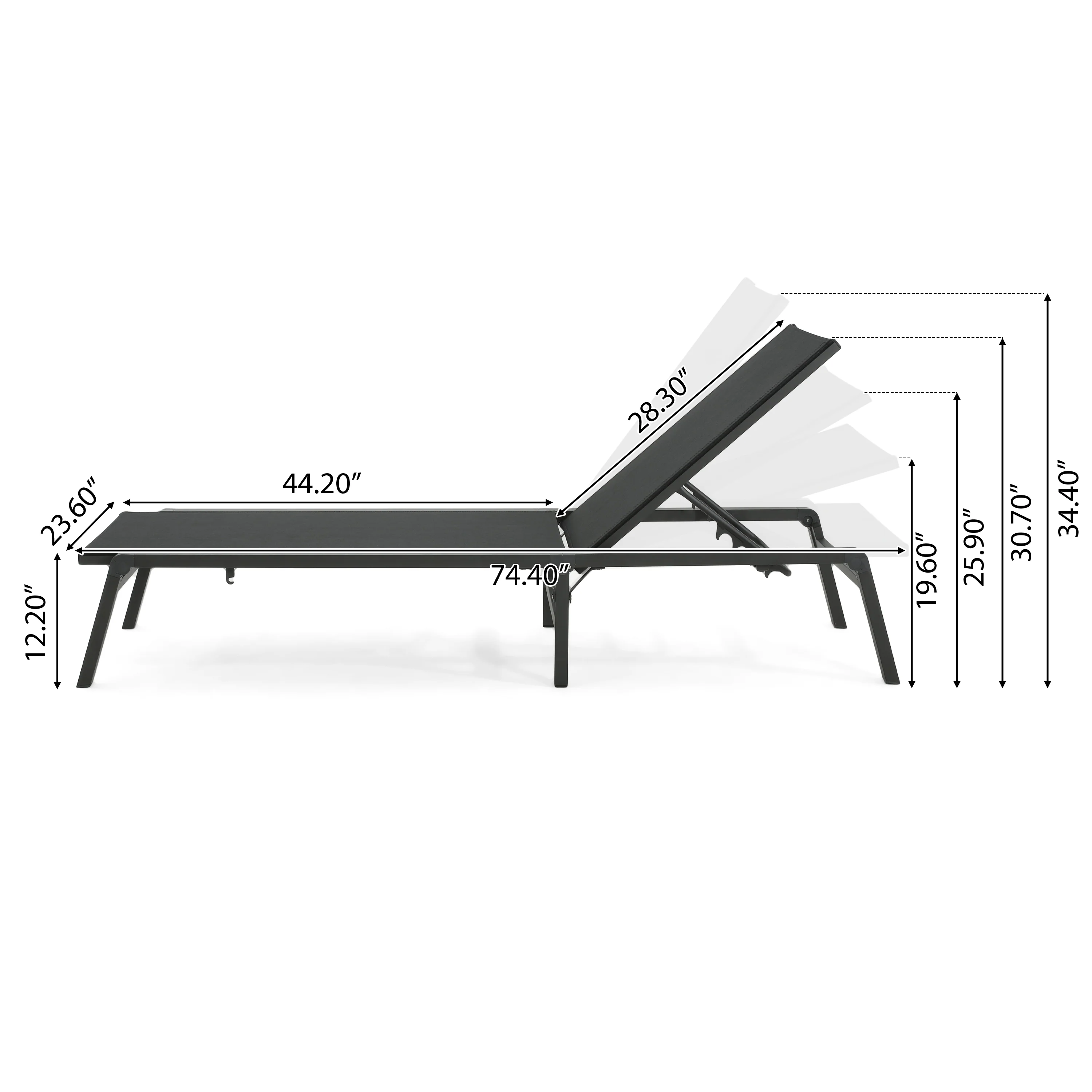 Outdoor Folding Lounge with Aluminum Frame and Adjustable Backrest, Set of 2 - Image 10