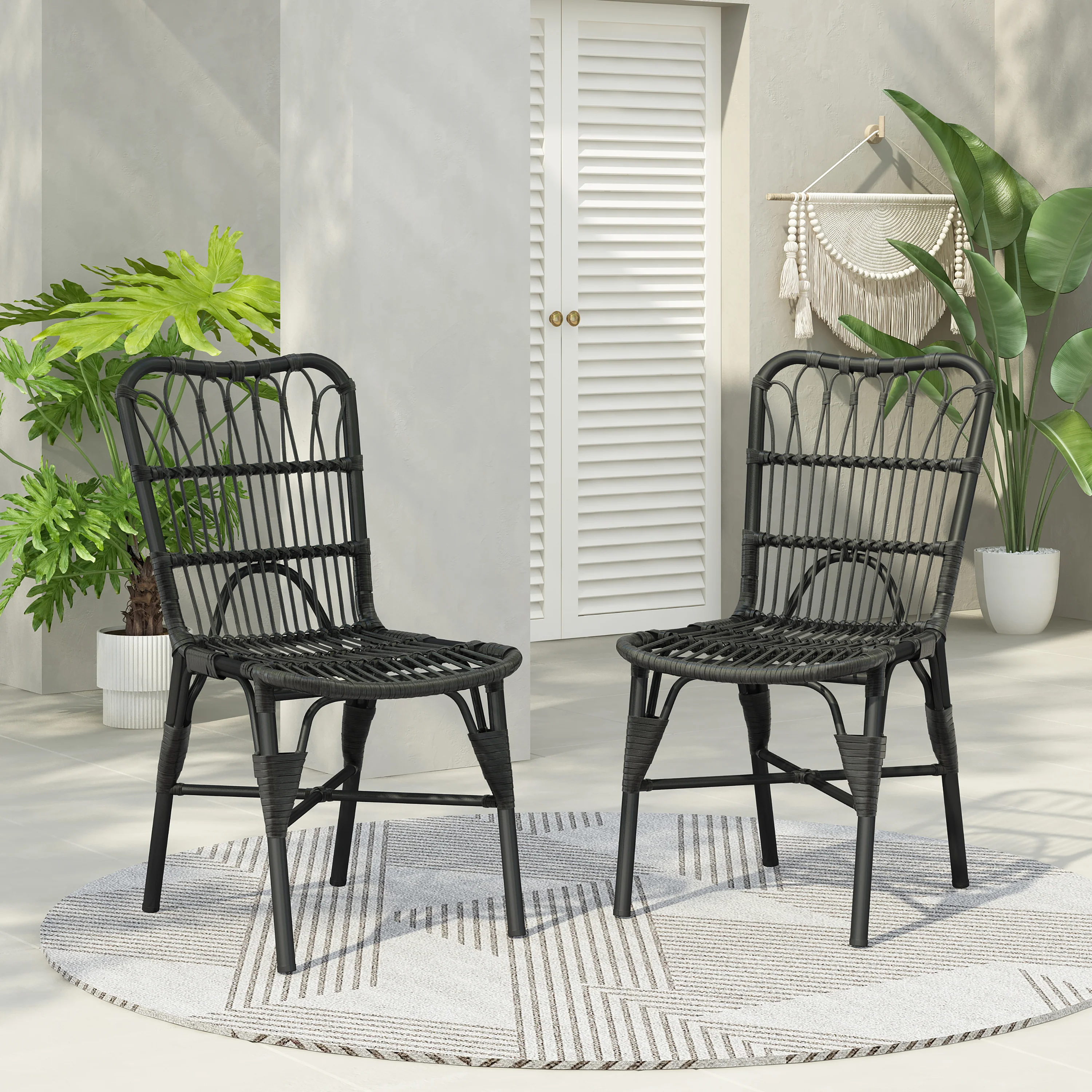 Outdoor Rattan Patio Dining Chairs, Set of 2 - Image 2