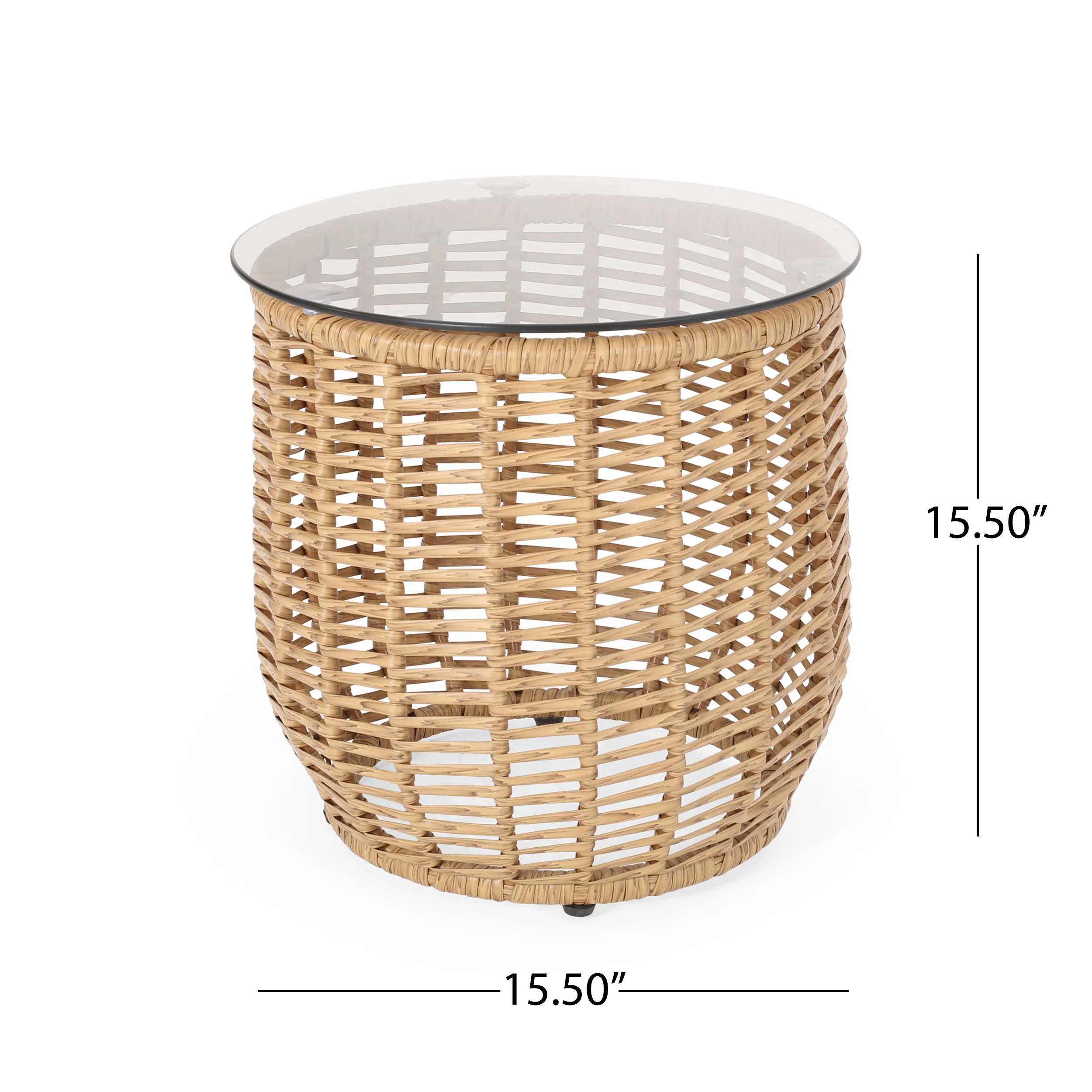 Outdoor Rattan Side Table with Tempered Glass Top and Metal Frame - Image 10