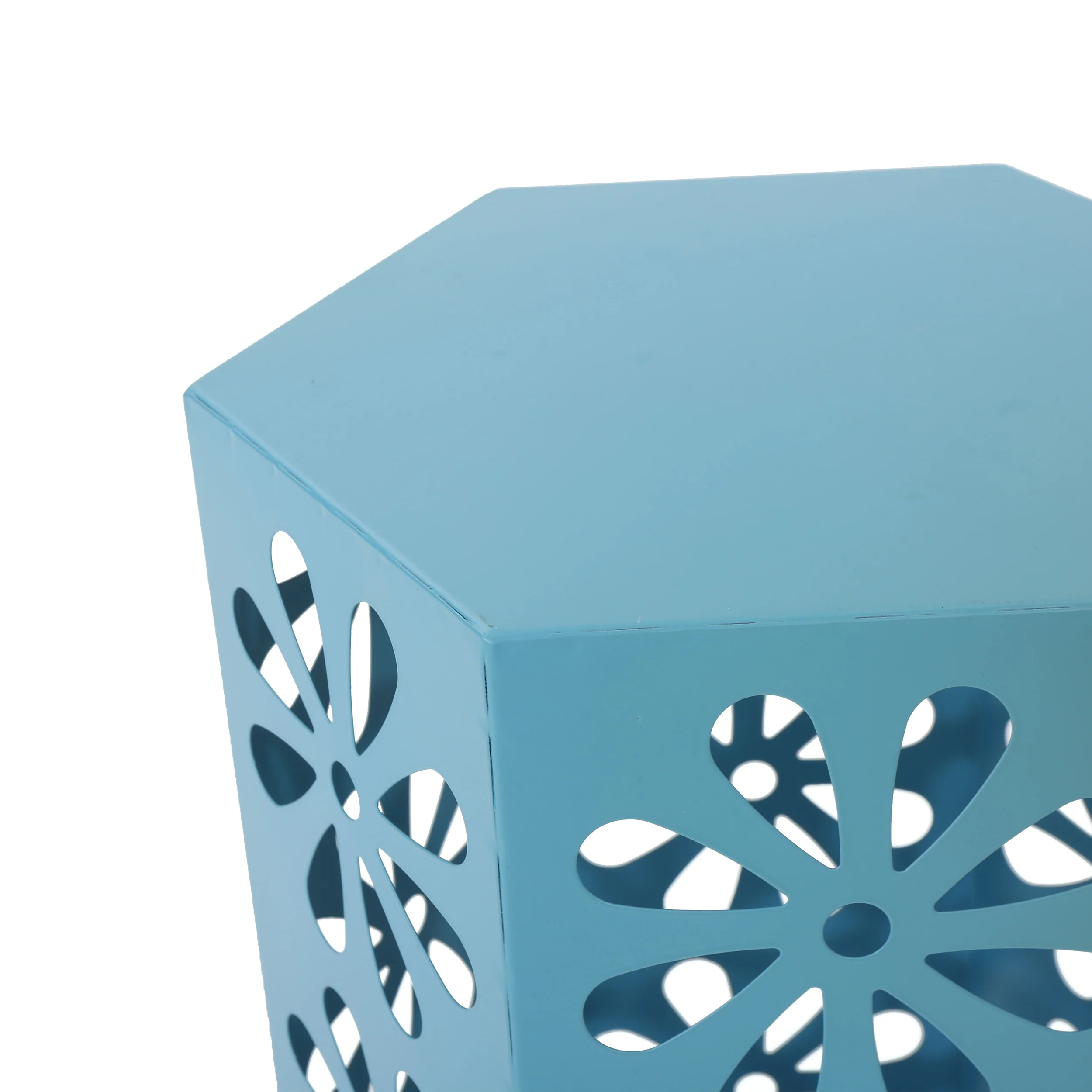 Outdoor Side Table with Floral Pattern and Iron Frame - Image 5