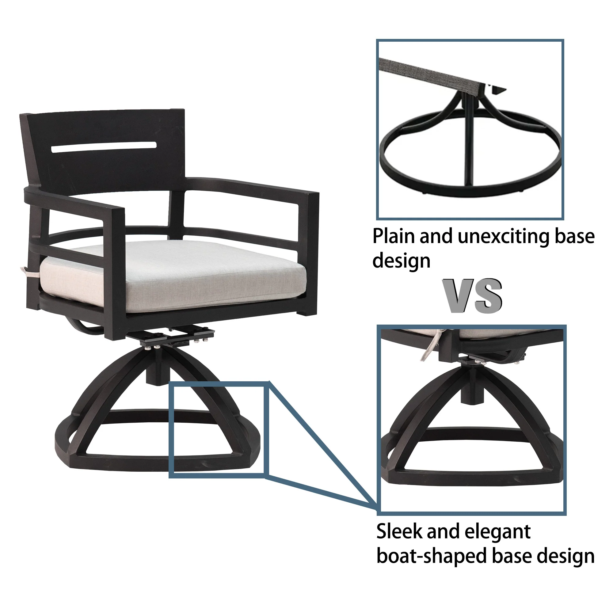 Outdoor Swivel Chair with Seat Cushion and Curved Backrest, Set of 2 - Image 4