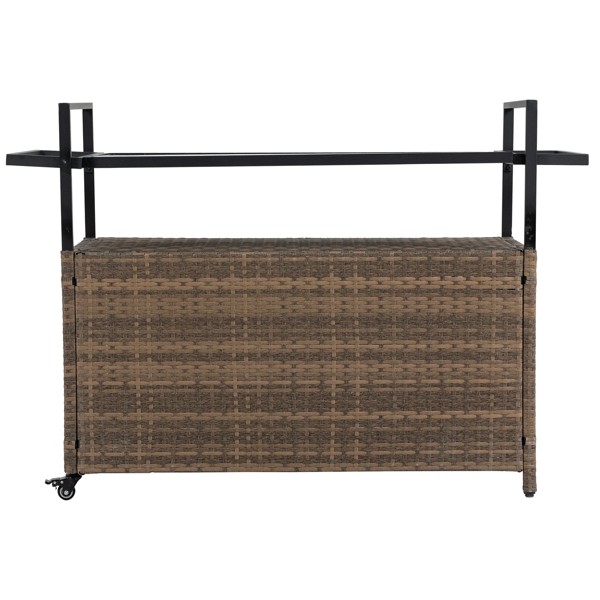 Outdoor Rolling Wicker Bar Cart with Glass Top - Image 15