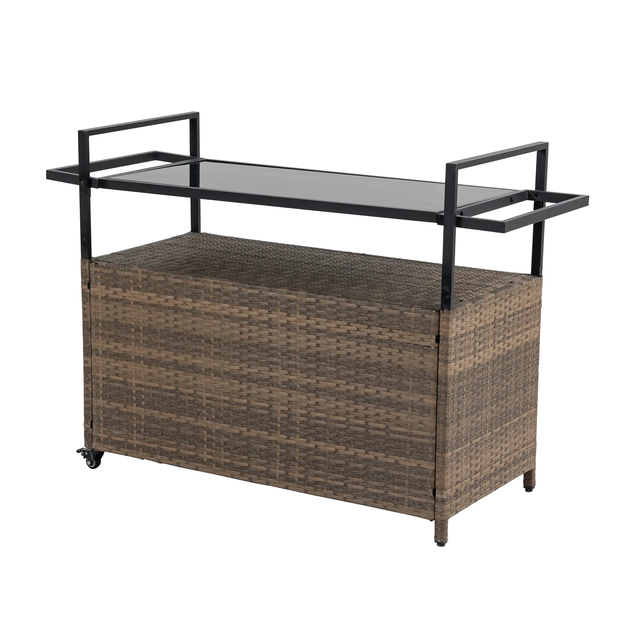 Outdoor Rolling Wicker Bar Cart with Glass Top - Image 16
