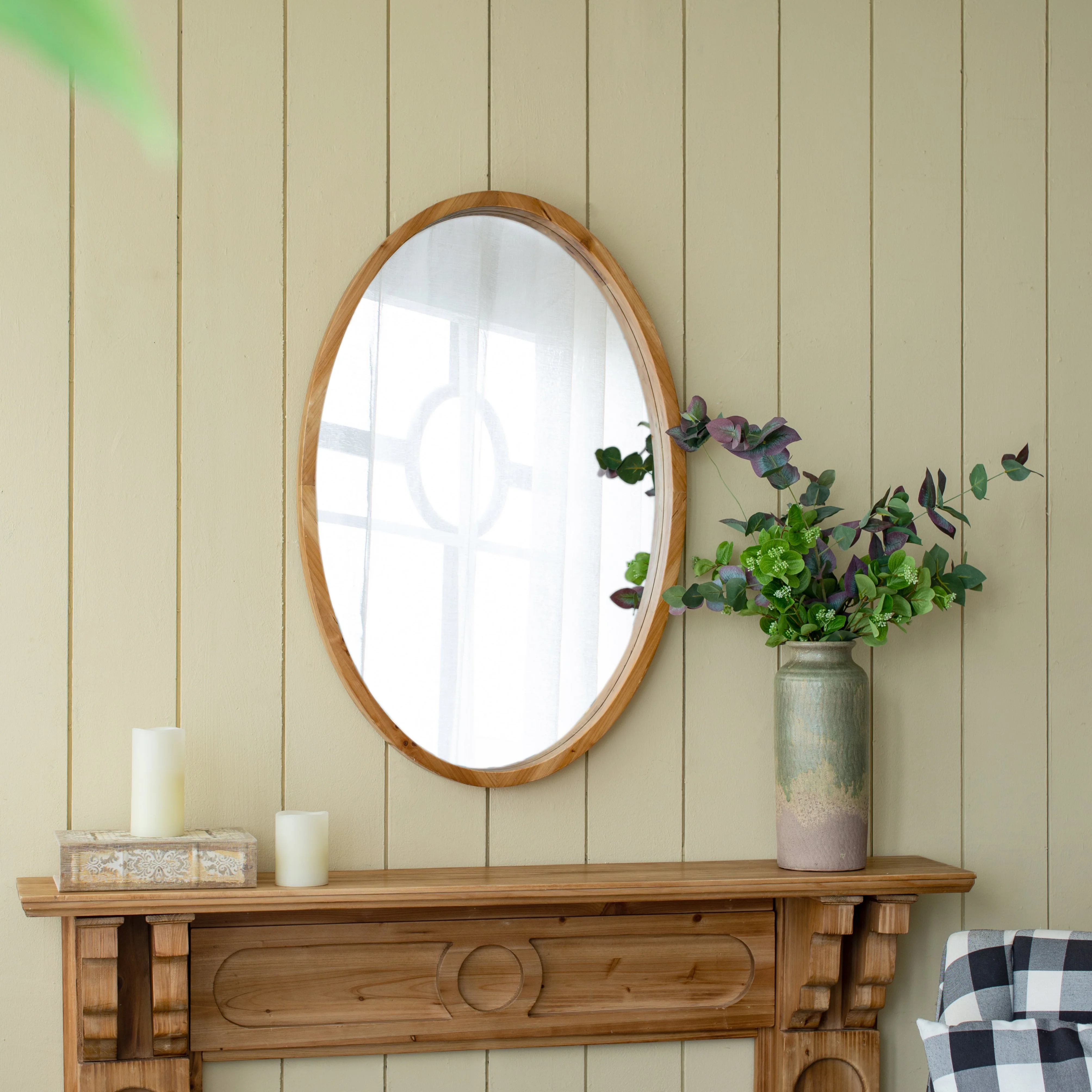 Oval Wall Mirror with Wood Frame - Image 2