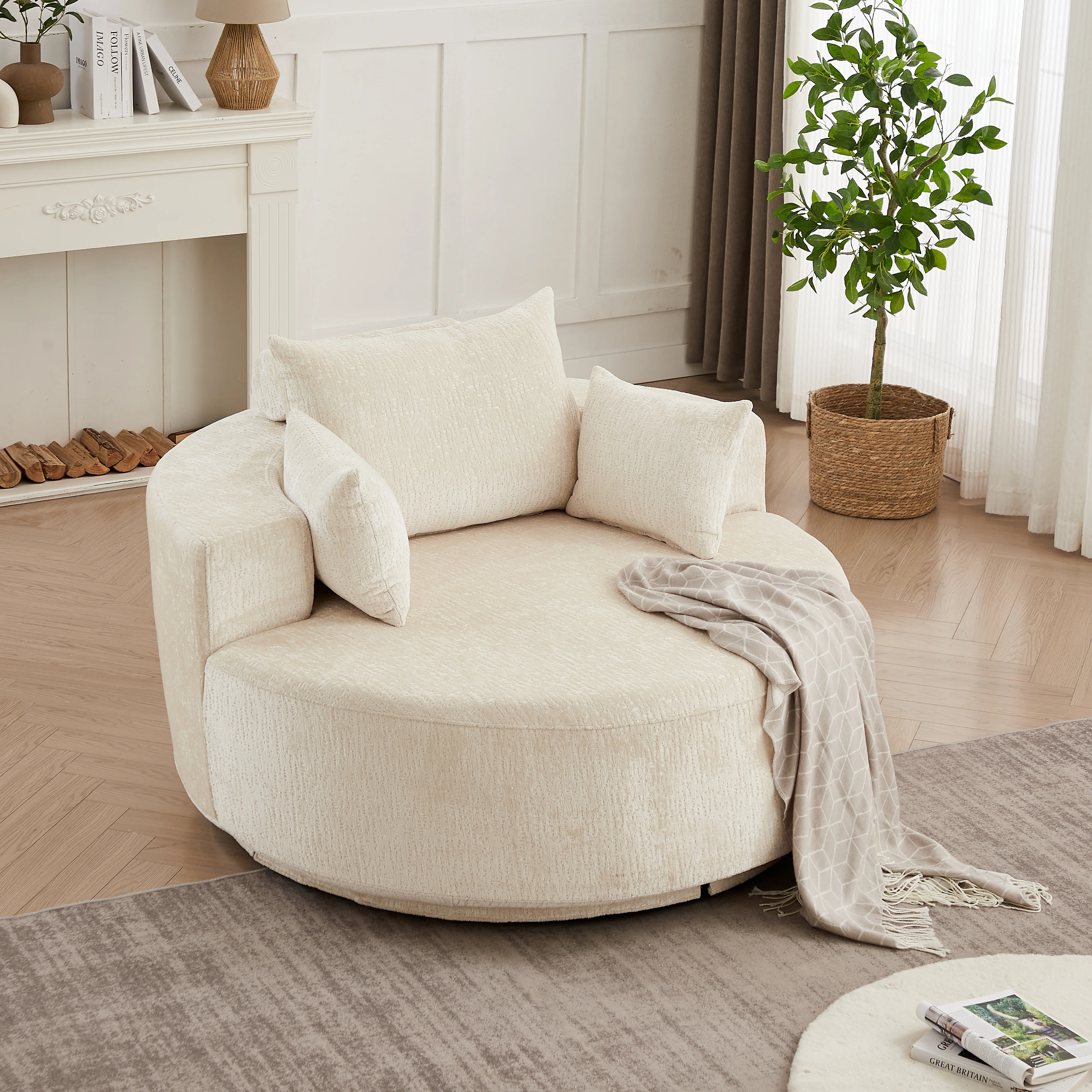 Oversized Chenille Swivel Lounge Chair - Image 26