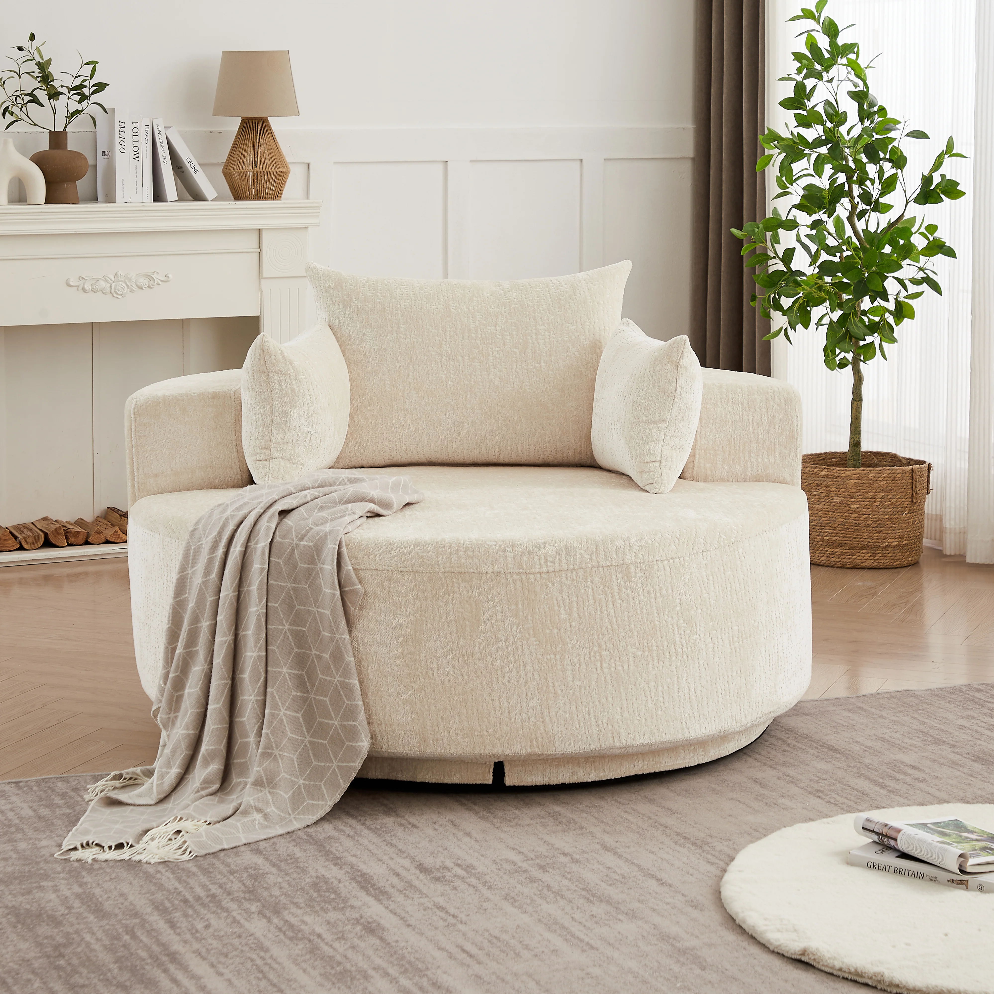 Oversized Chenille Swivel Lounge Chair - Image 27