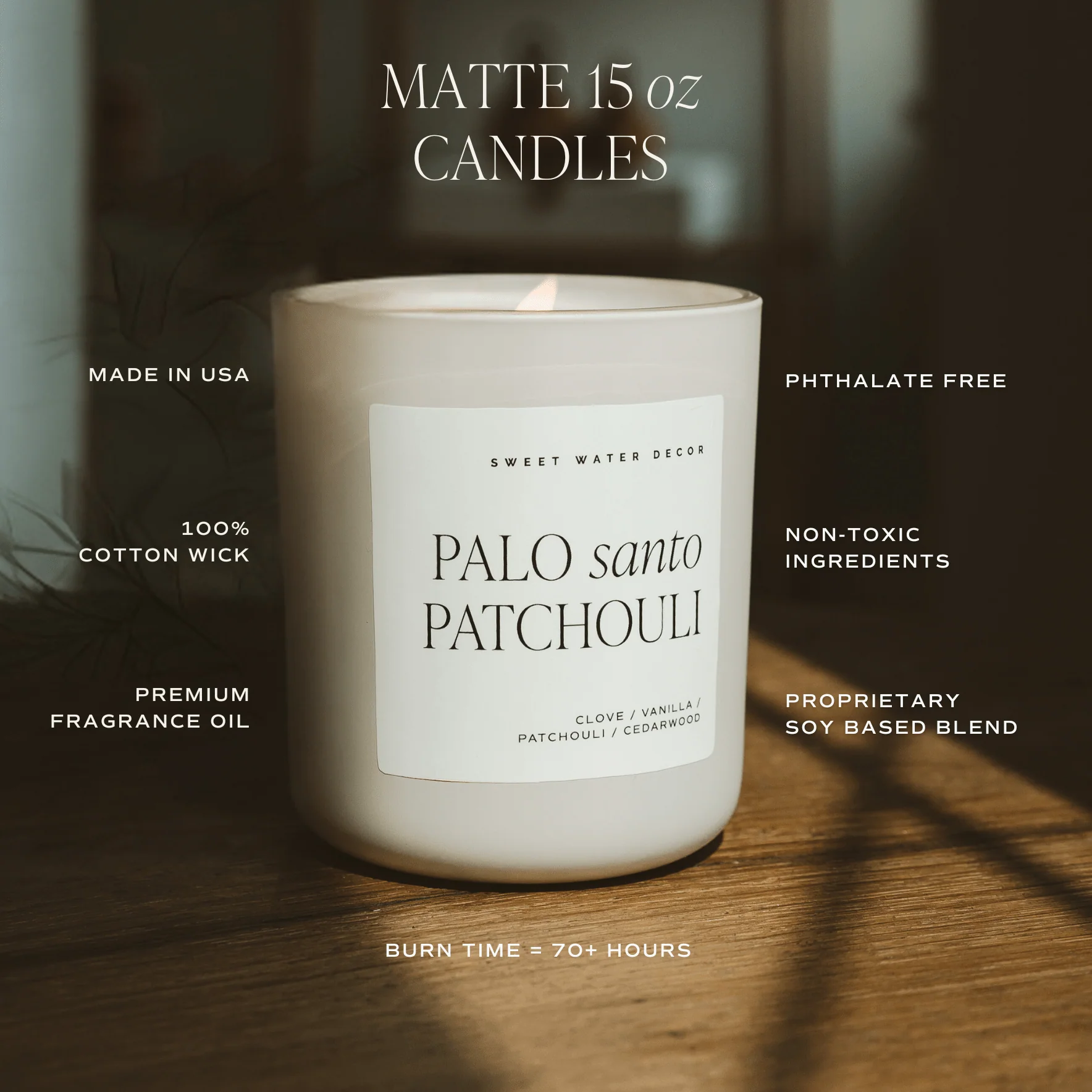 Palo Santo Patchouli Soy Candle - Tan Matte Jar - 15 oz - Image 6