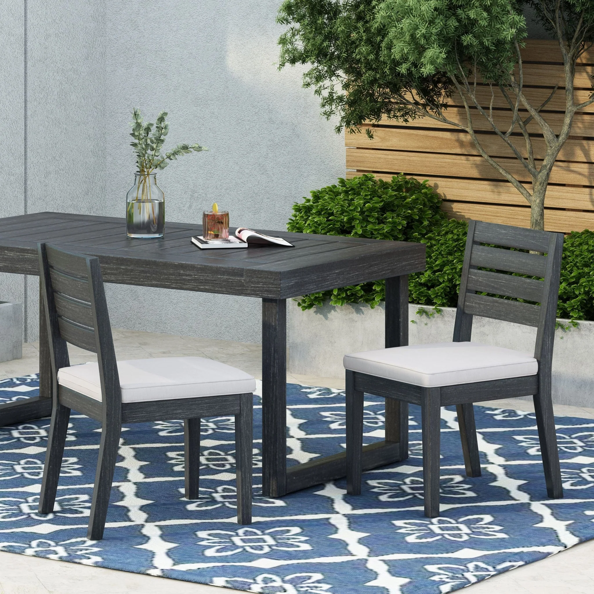Patio Armless Dining Chair with Laid-Back Slat Panel Design, Set of 2 - Image 3