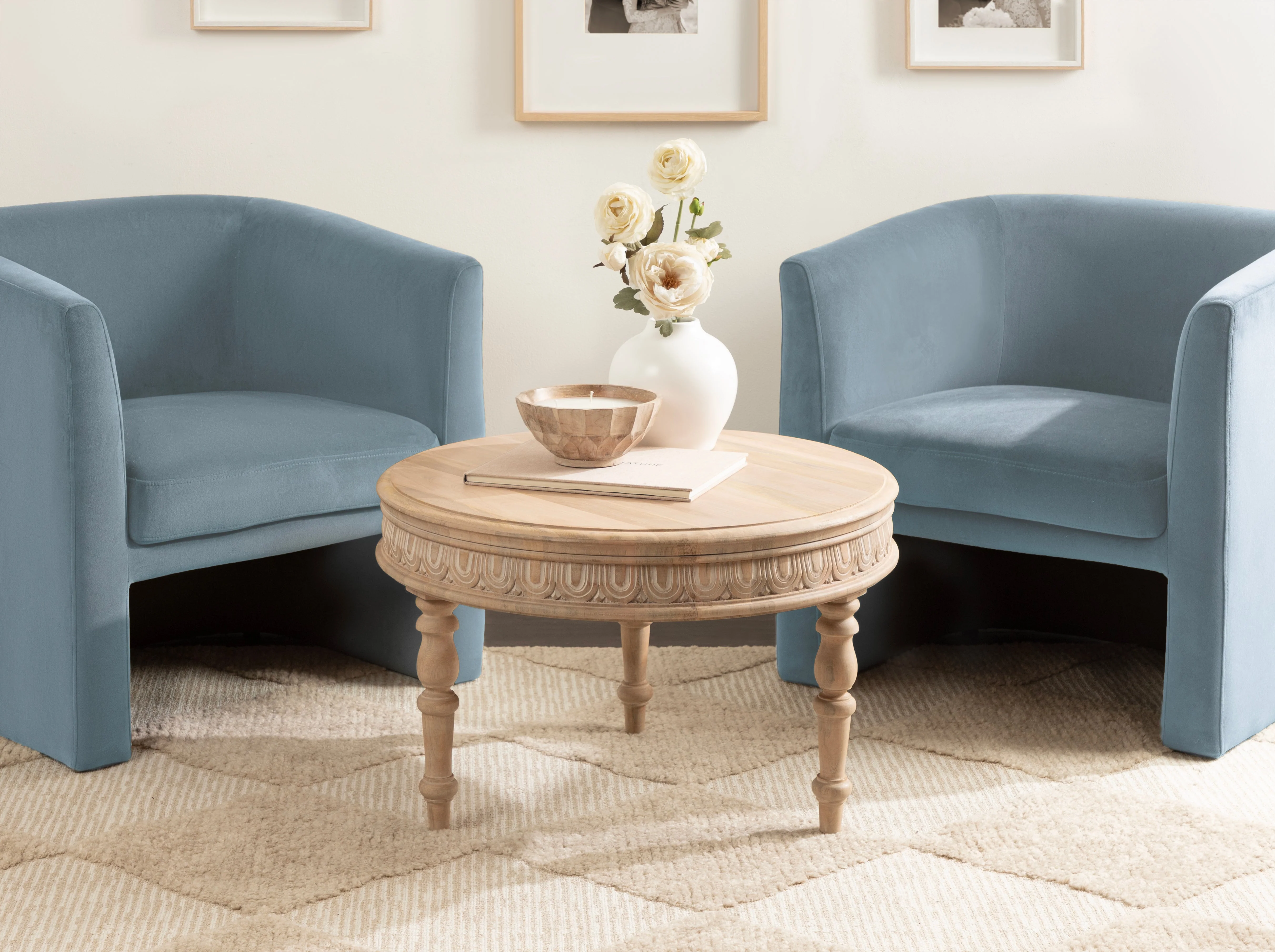 Patresa Carved Round Wood Coffee Table - Image 7