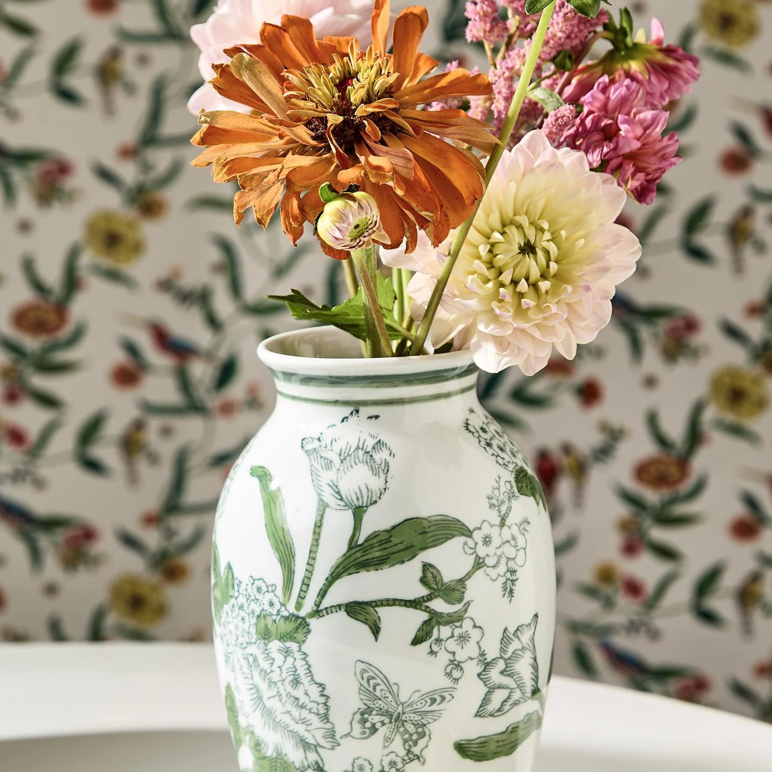 Primrose and Lotus Green and White Chinoiserie Vases, Set of 2 - Image 2