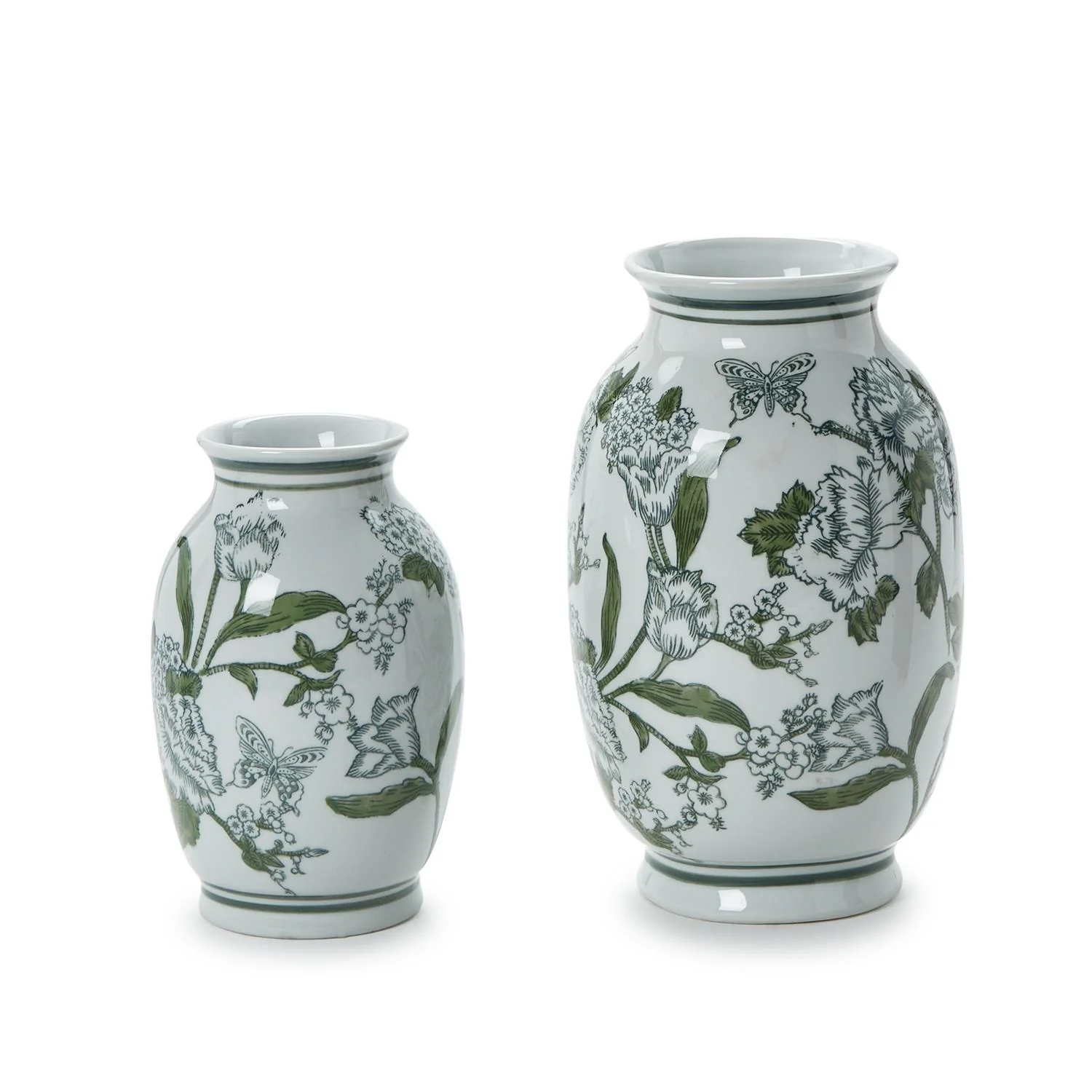Primrose and Lotus Green and White Chinoiserie Vases, Set of 2 - Image 3