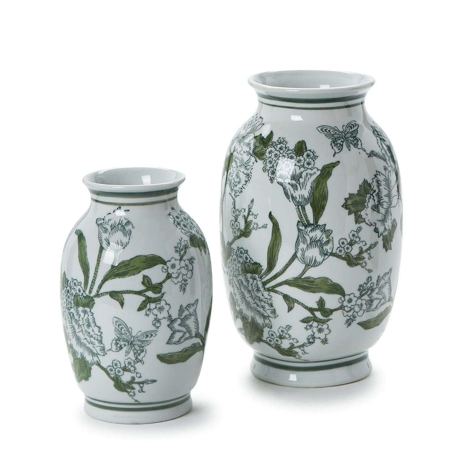 Primrose and Lotus Green and White Chinoiserie Vases, Set of 2 - Image 4