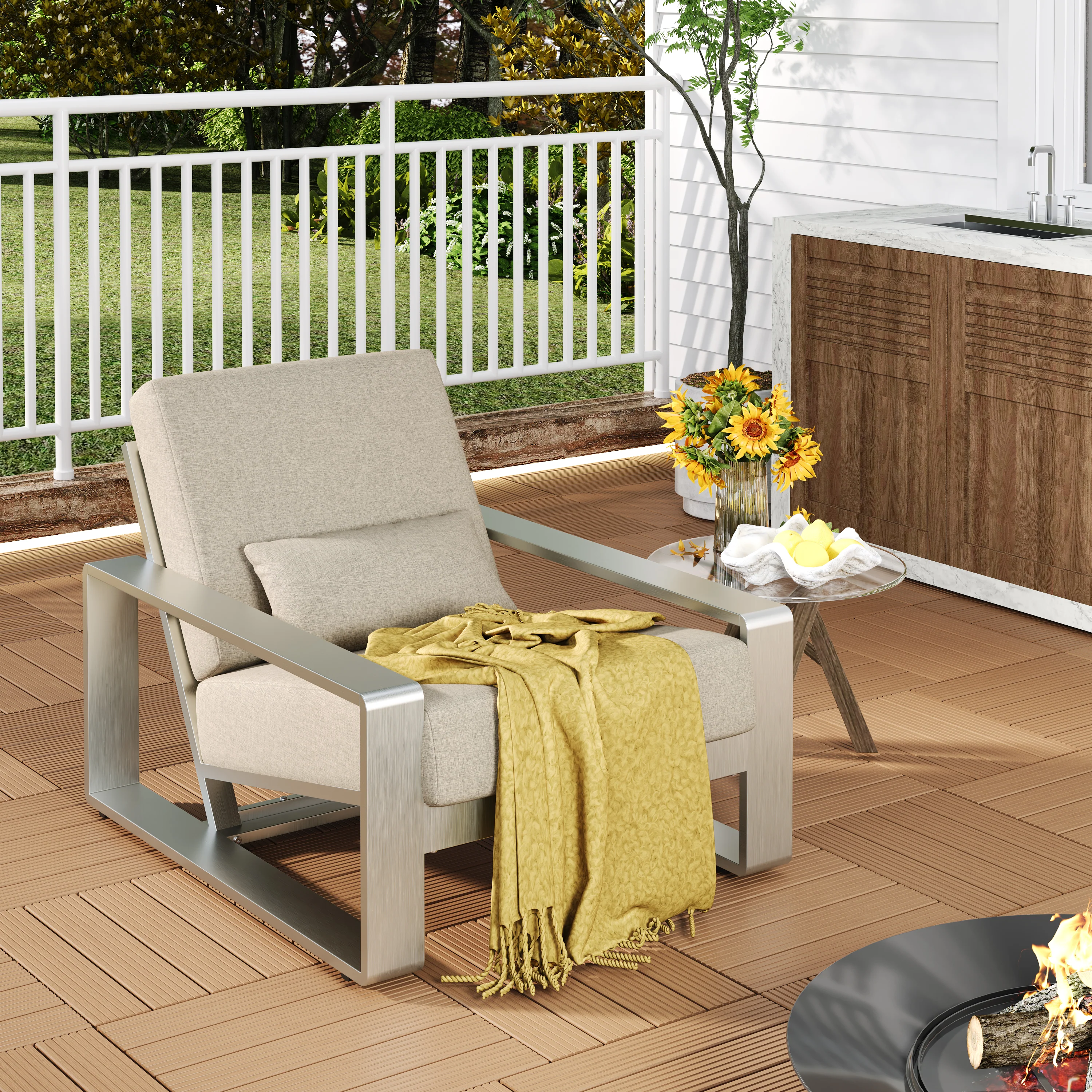 Pyromorphite Outdoor Aluminum Lounge Chair with Slatted Back - Image 2