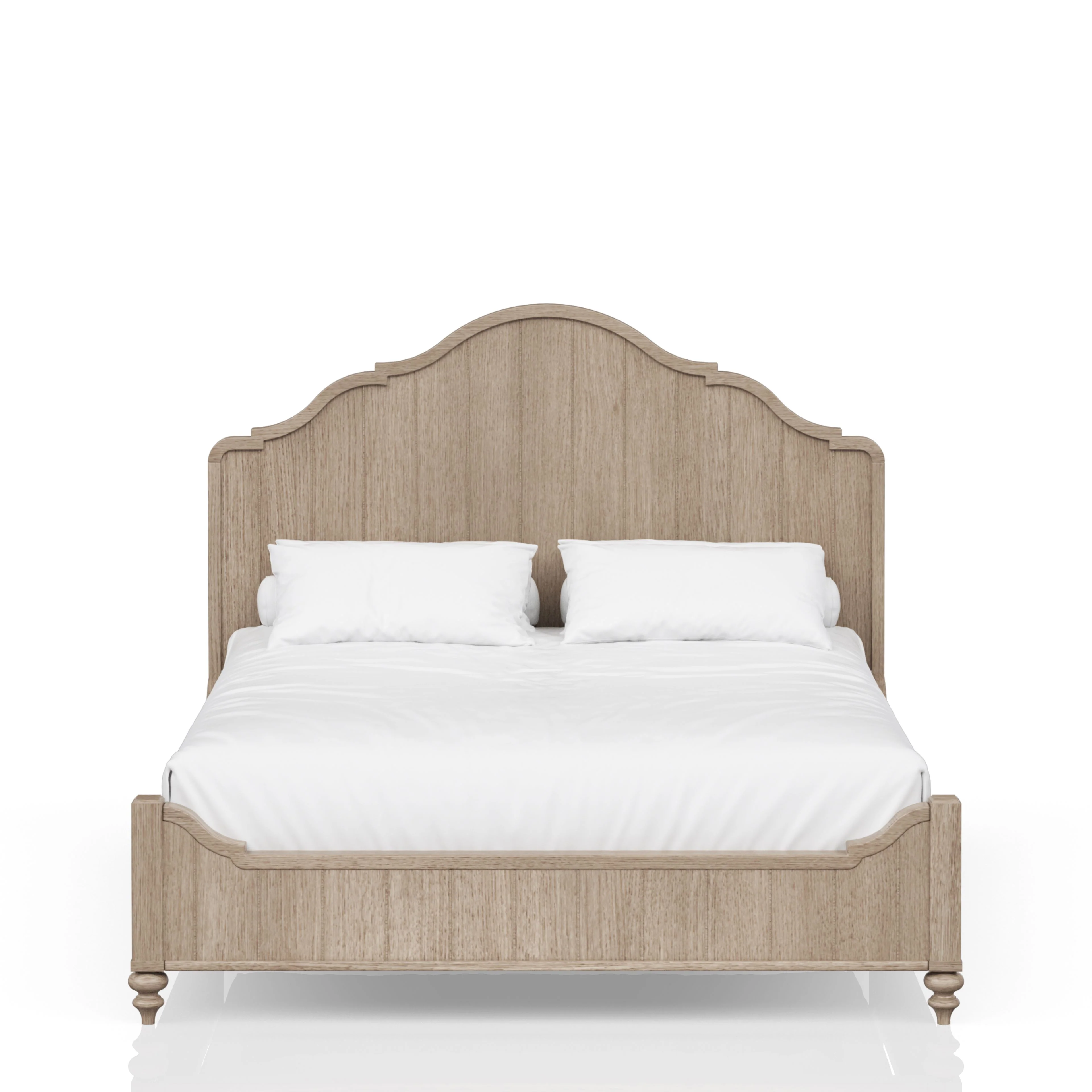 Queen Size Panel Bed with Curved Headboard and Turned Front Legs - Image 2