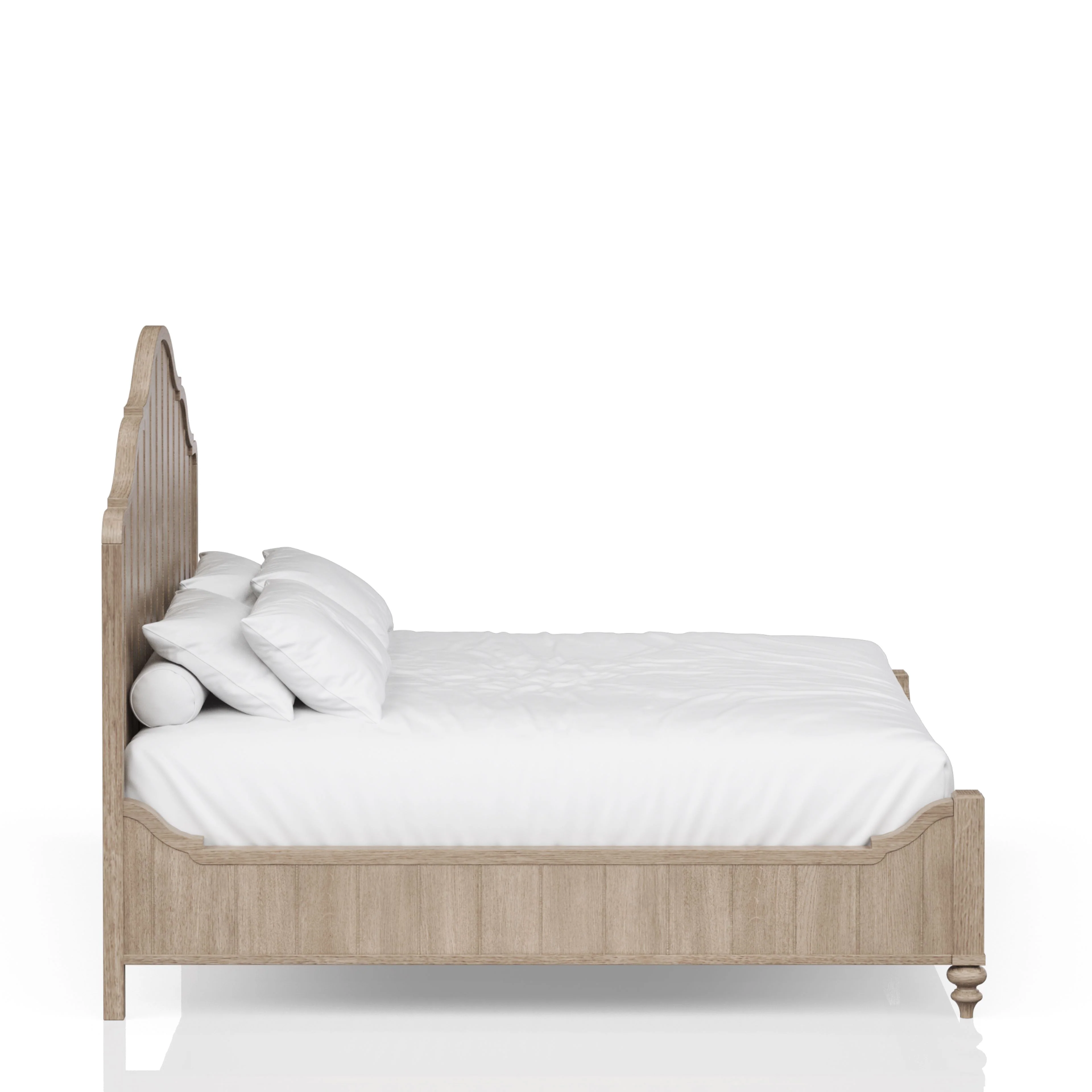 Queen Size Panel Bed with Curved Headboard and Turned Front Legs - Image 3