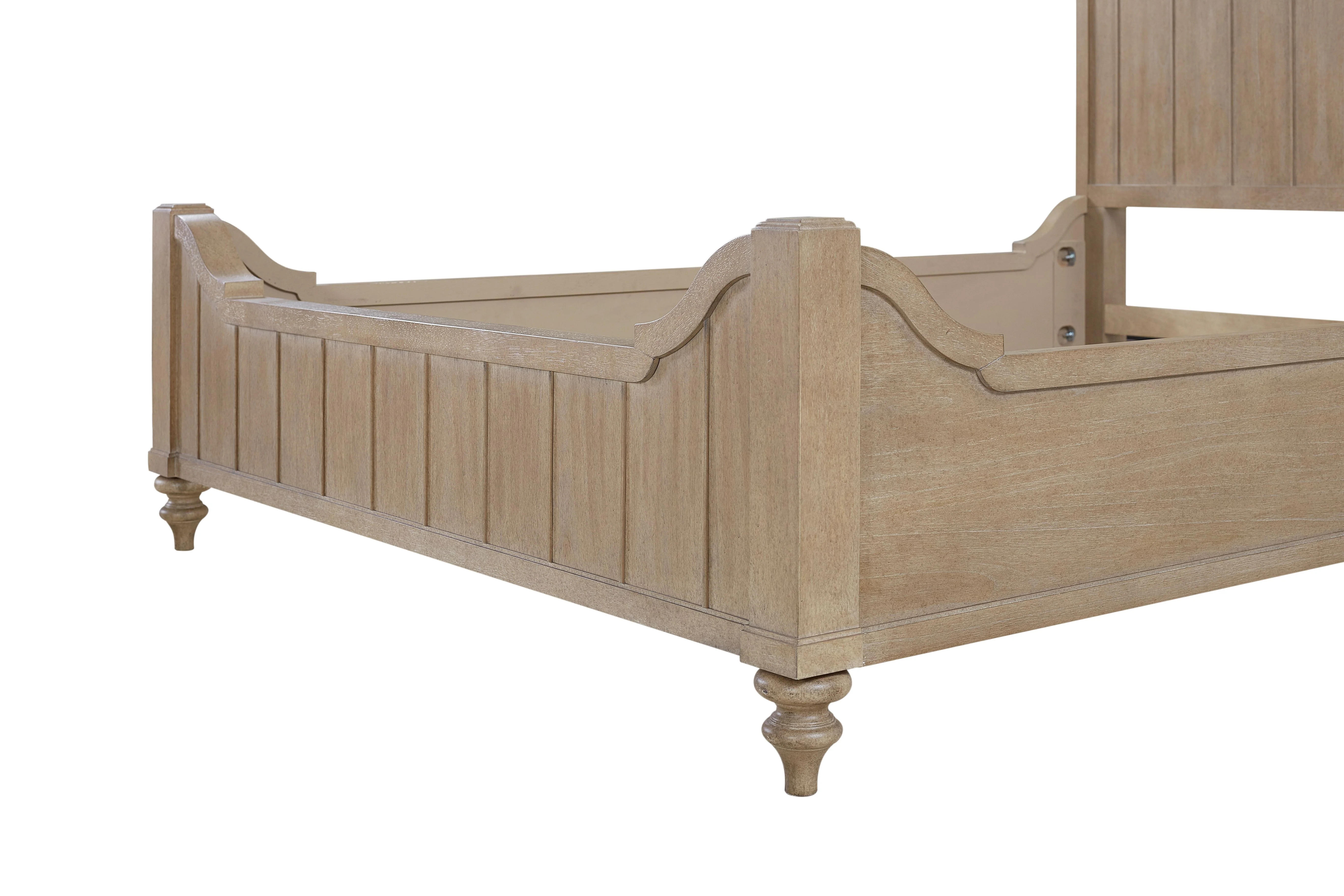 Queen Size Panel Bed with Curved Headboard and Turned Front Legs - Image 4