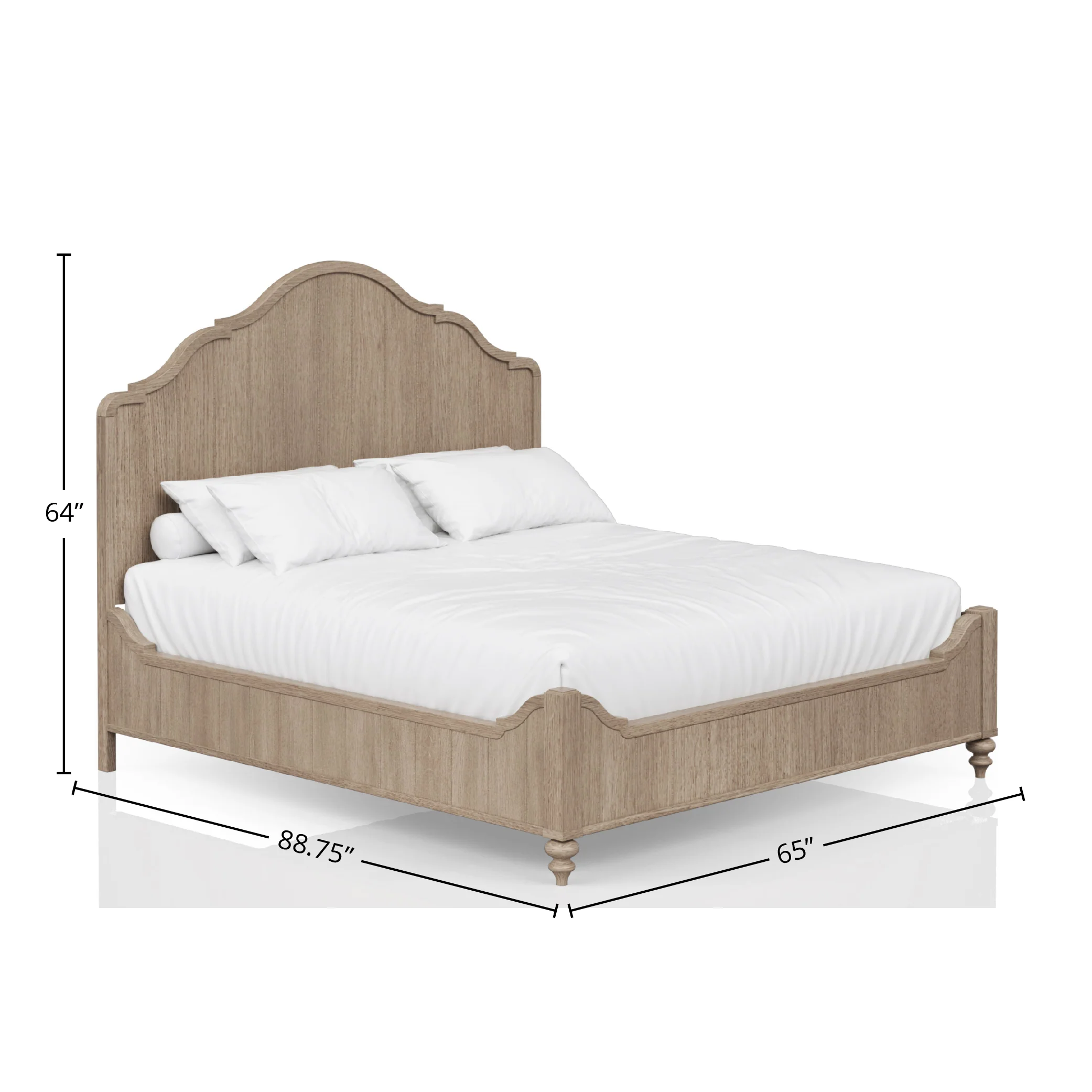 Queen Size Panel Bed with Curved Headboard and Turned Front Legs - Image 6