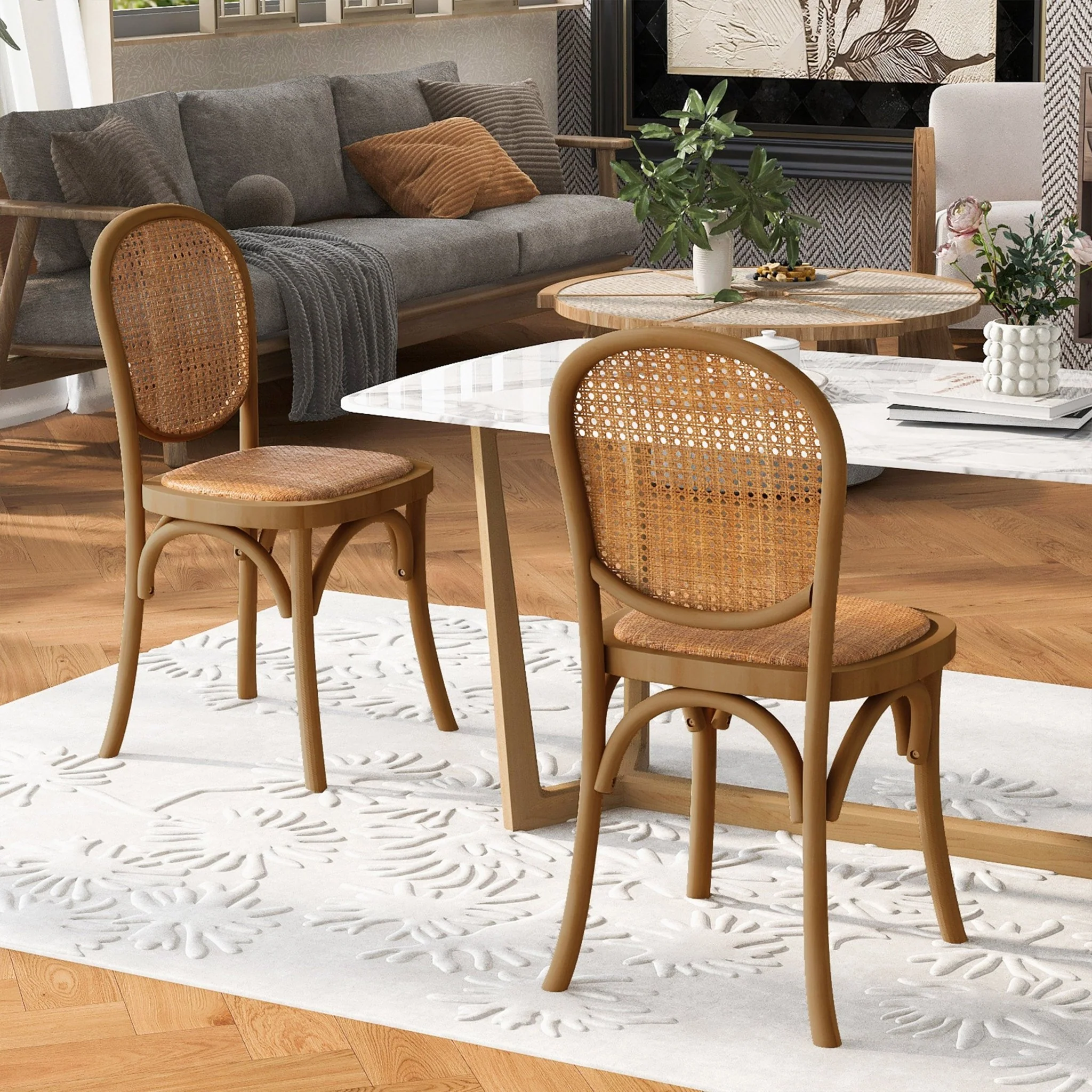 Qyros Dining Chair with Round Backrest and Curved Legs, Set of 2 - Image 2