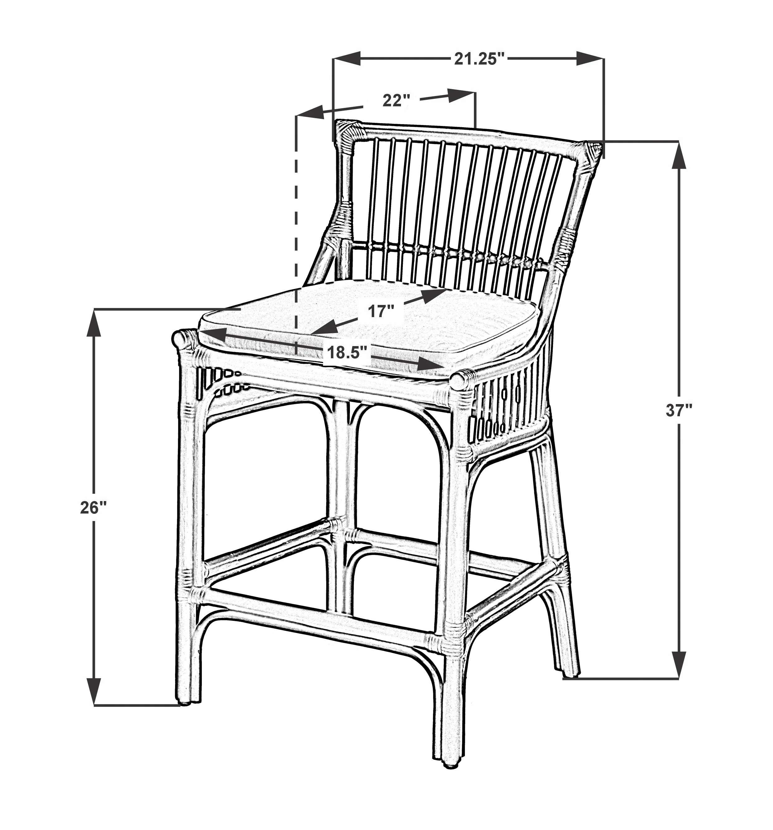 Rattan Slat Back Counter Stool Gray - Image 8
