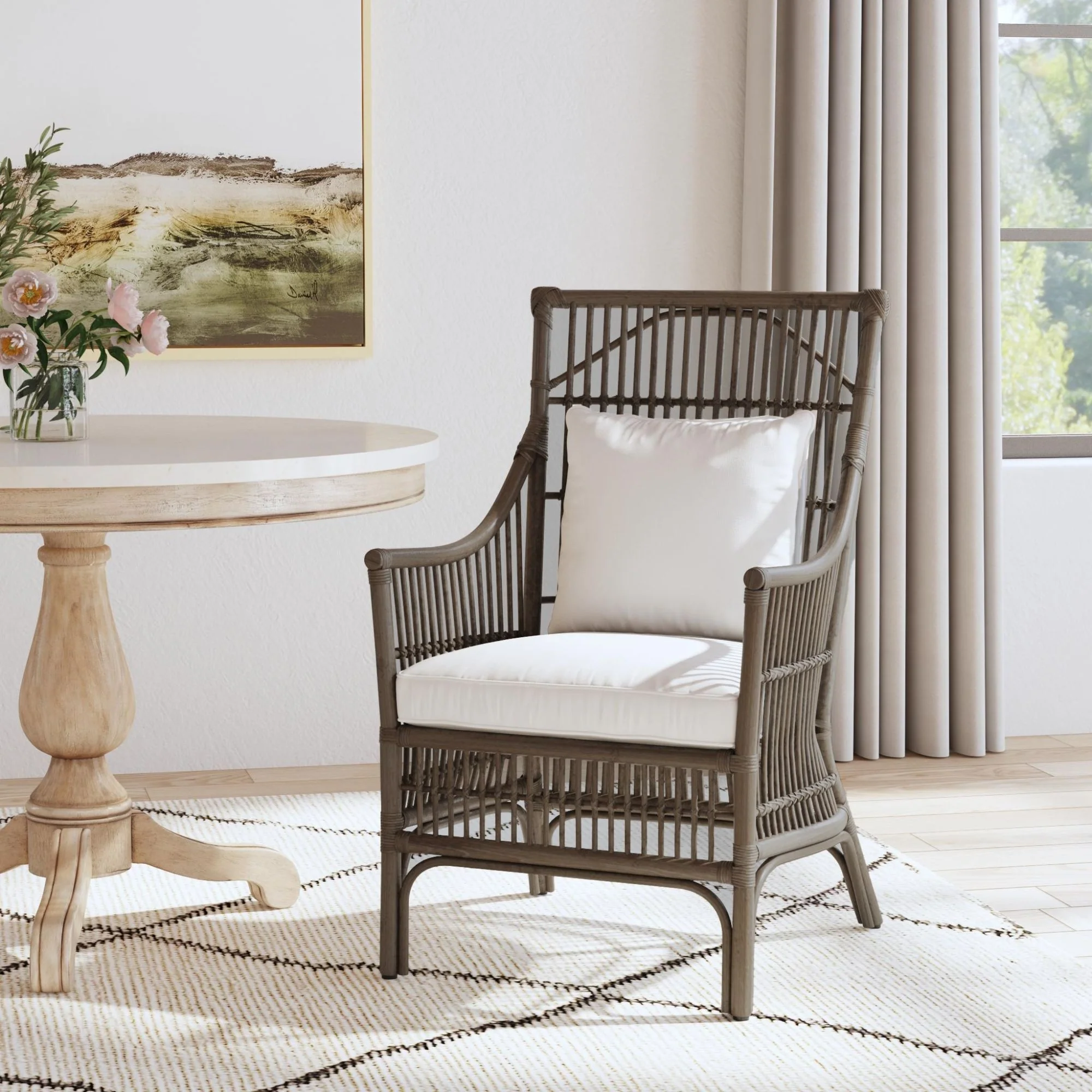 Rattan Slat Back Dining Arm Chair Dark Brown - Image 2