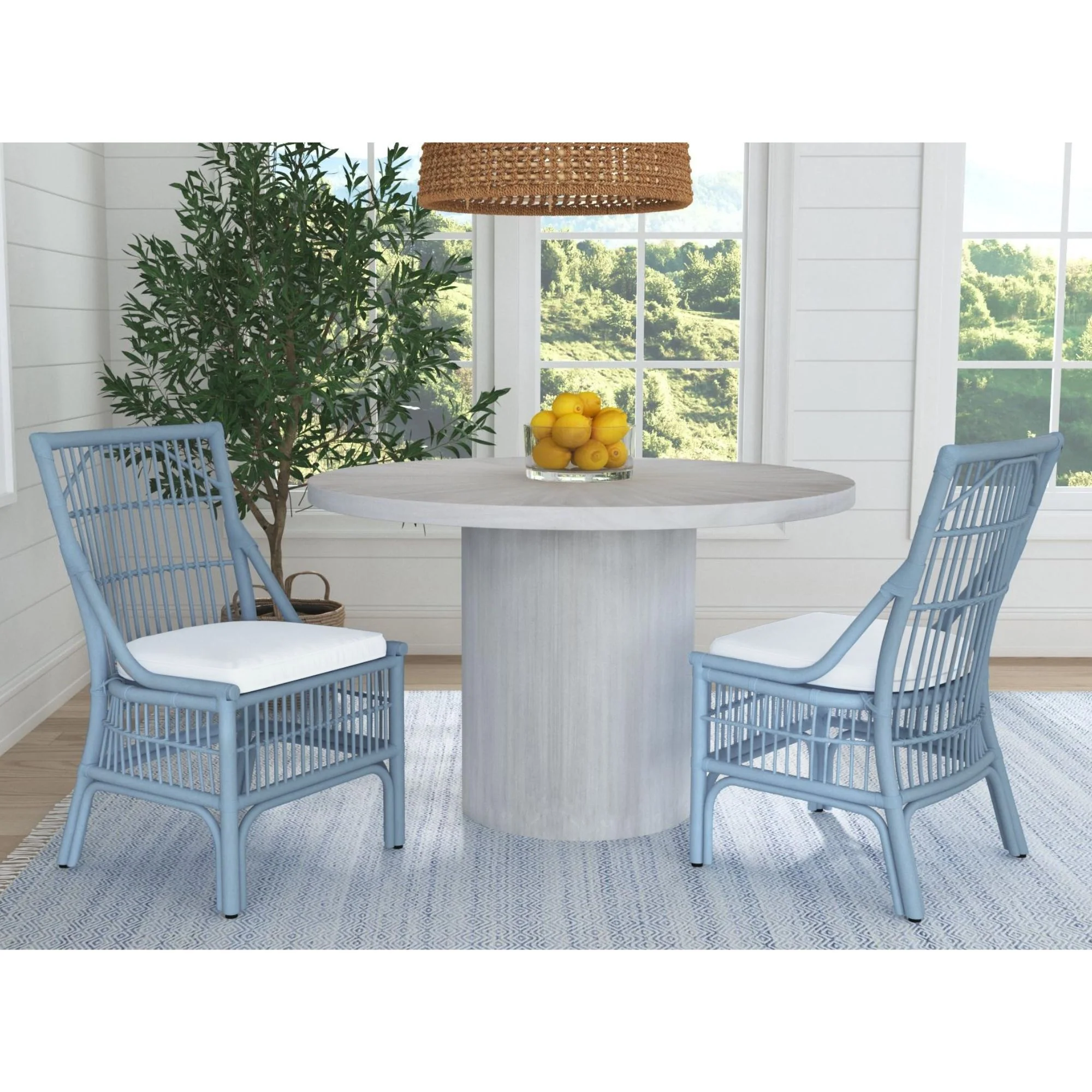 Rattan Slat Back Dining Chair Light Blue, Set of 2 - Image 4