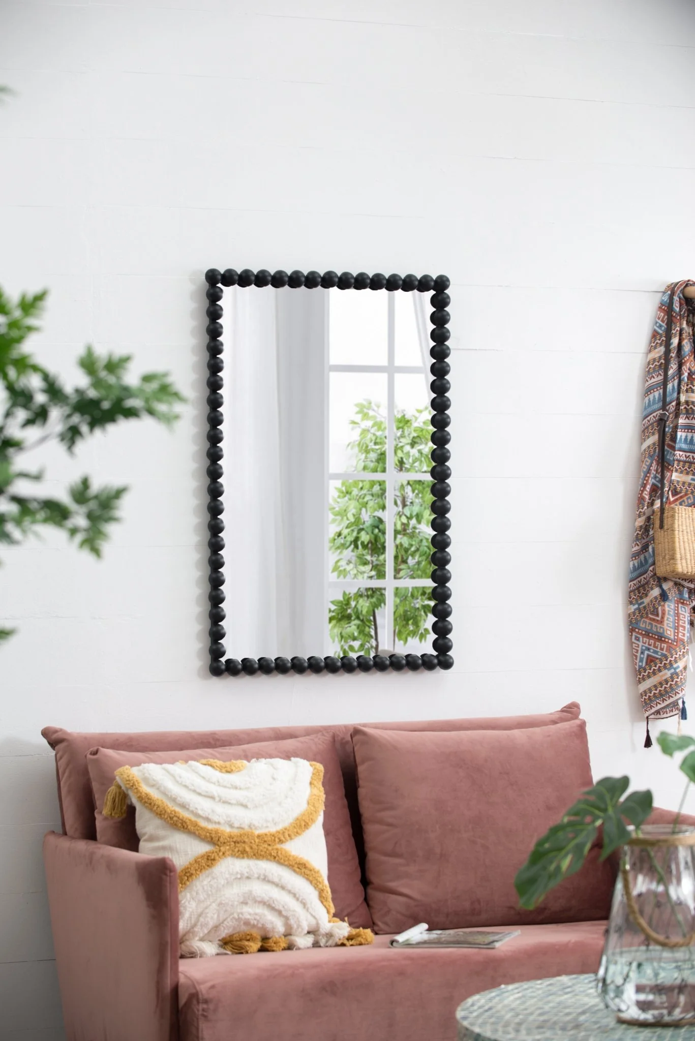 Rectangular Mirror with Metal Beaded Design - Image 8