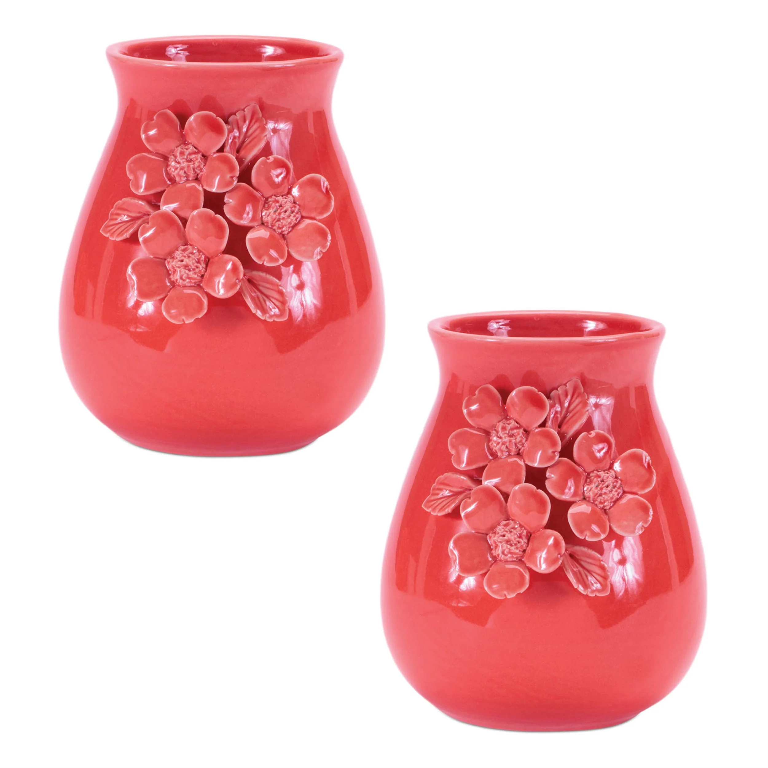 Red Storeware Vase with Floral Accent, Set of 2 - Image 2