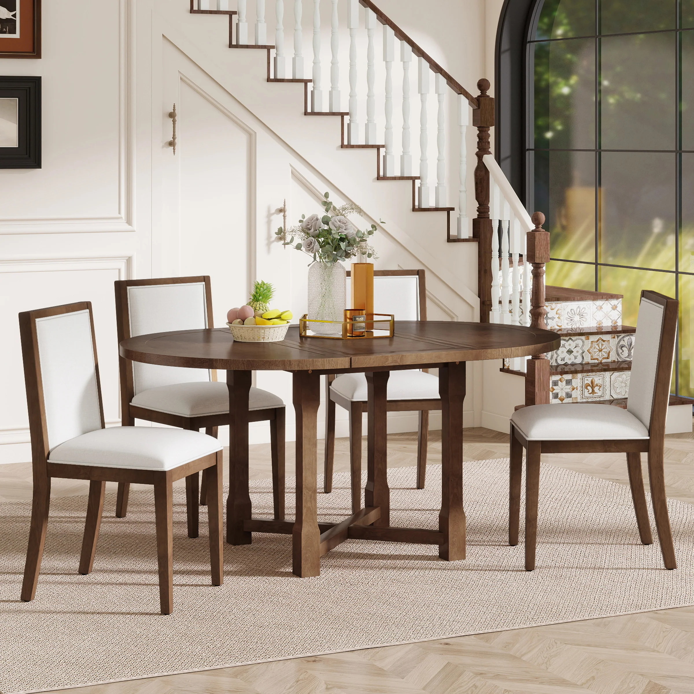 Redhaven 5-Piece Extendable Dining Table Set for 4 with Removable Leaf